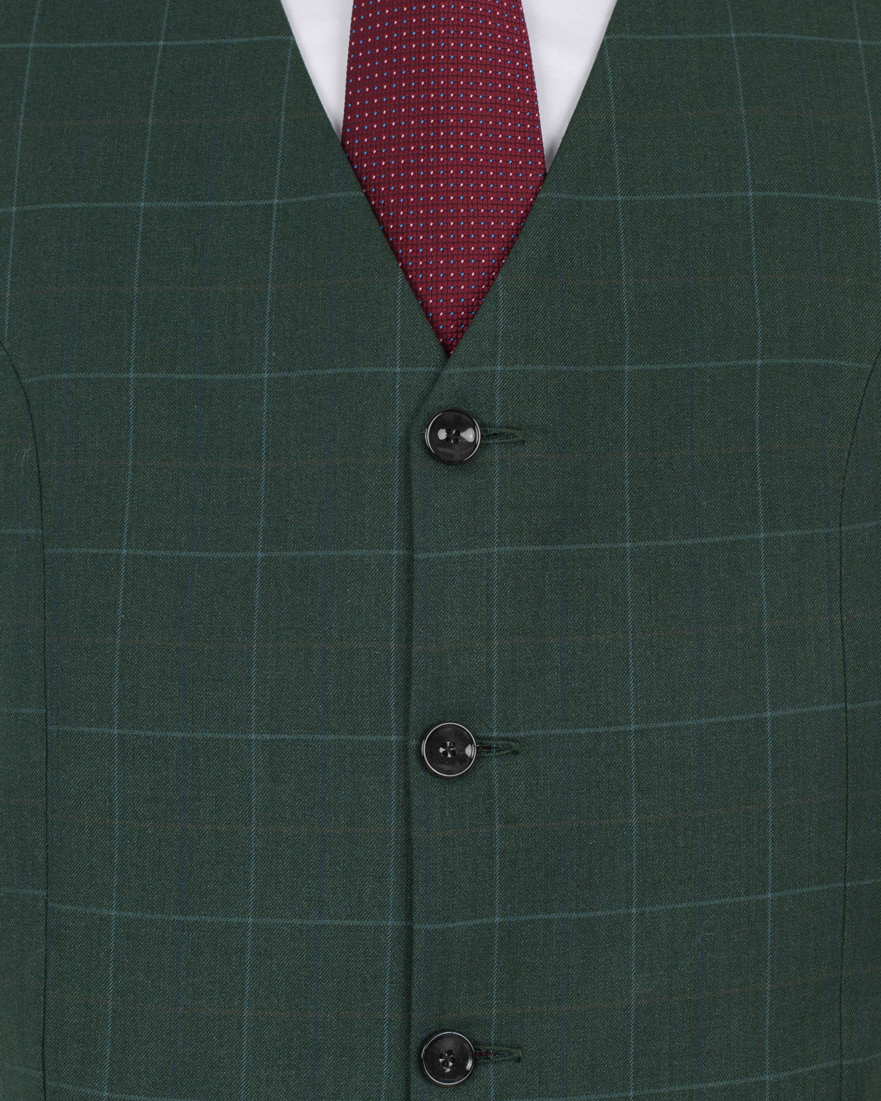 Celtic Green Double-Breasted Windowpane Wool Rich Waistcoat