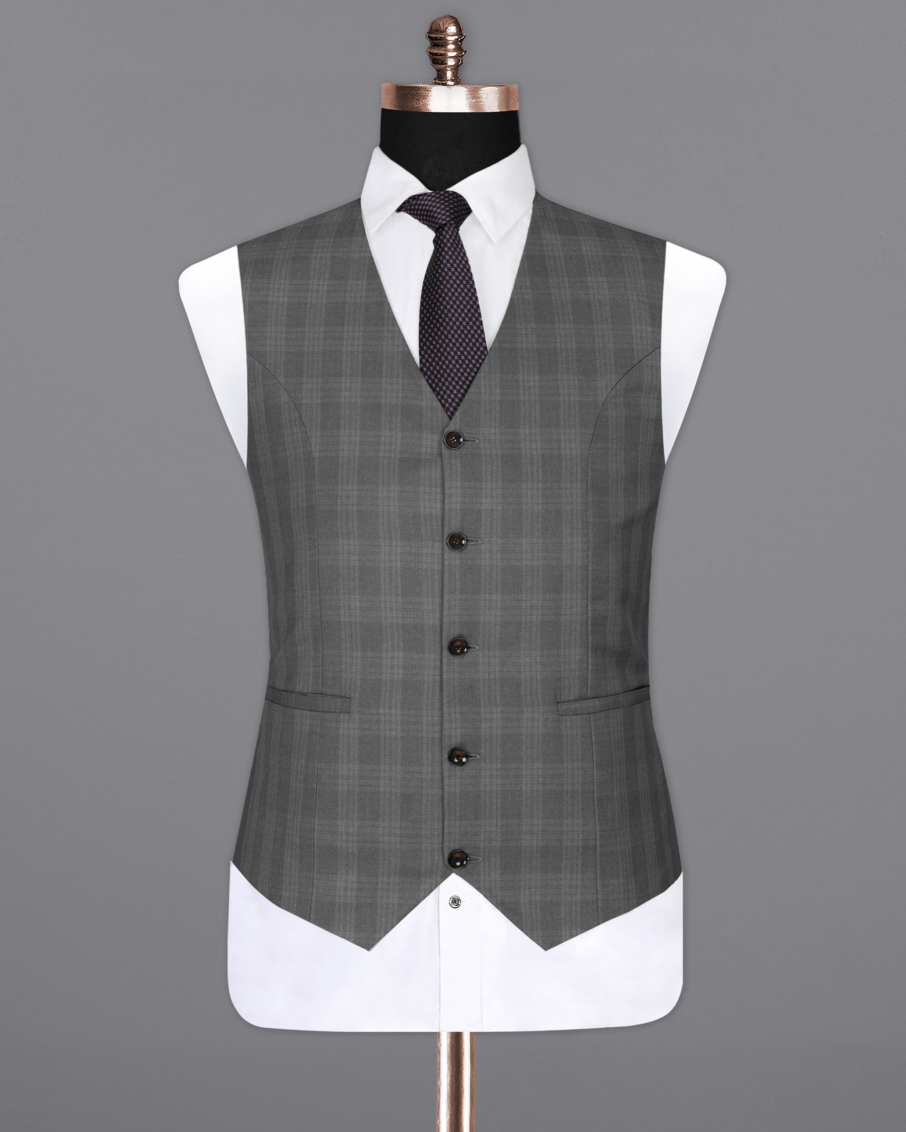 Gravel Grey Subtle Plaid Wool Rich Waistcoat