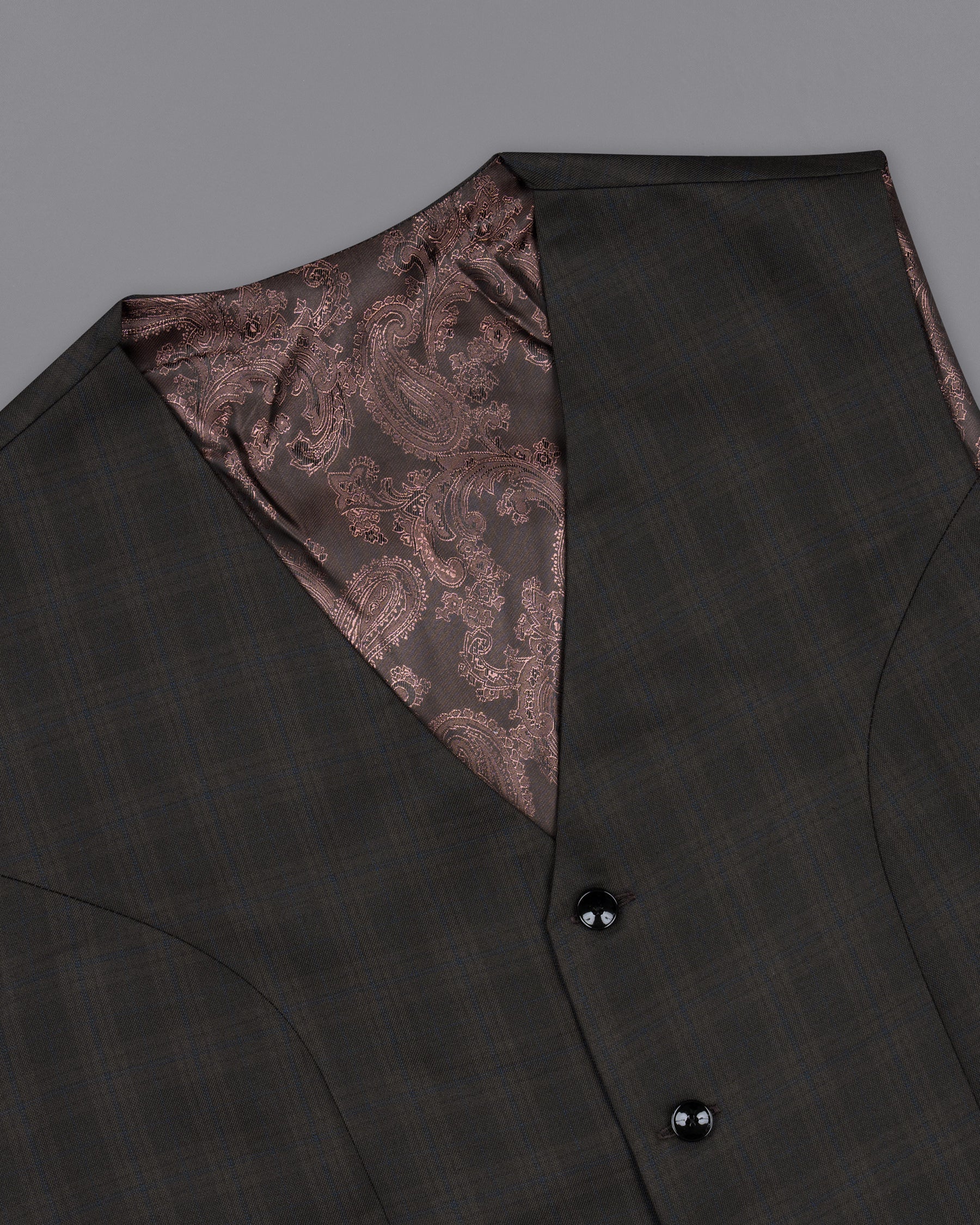 Thunder brown Plaid Wool Rich Waistcoat V1424-36, V1424-38, V1424-40, V1424-42, V1424-44, V1424-46, V1424-48, V1424-50, V1424-52, V1424-54, V1424-56, V1424-58, V1424-60