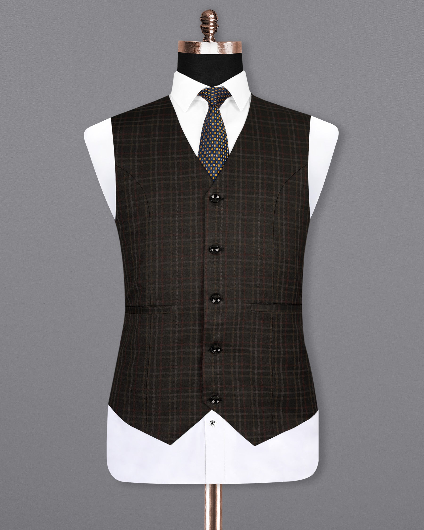 Zeus Black Plaid Wool Rich Waistcoat V1494-36, V1494-38, V1494-40, V1494-42, V1494-44, V1494-46, V1494-48, V1494-50, V1494-52, V1494-54, V1494-56, V1494-58, V1494-60