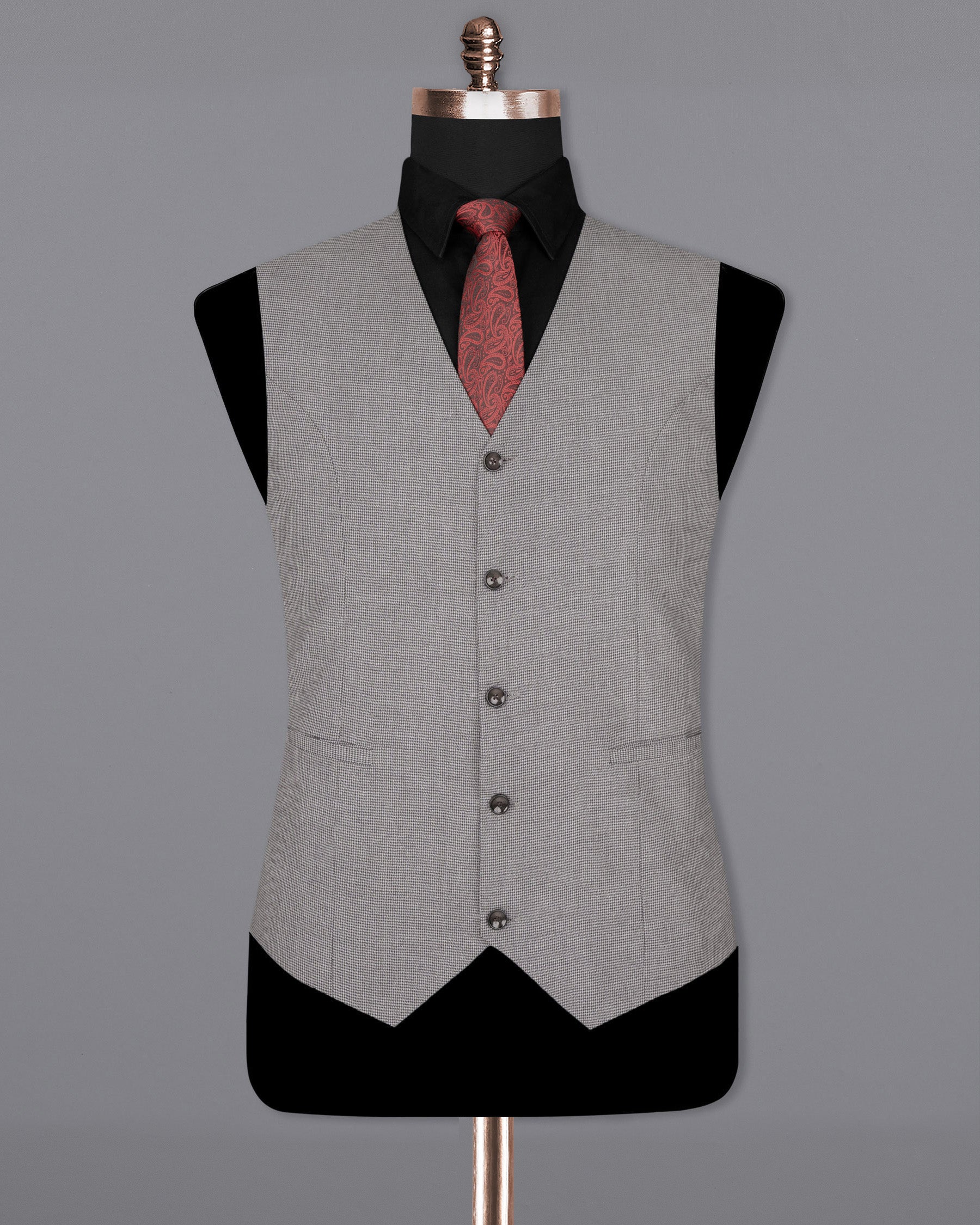 Mountain Mist Gray Houndstooth Wool Rich Waistcoat V1589-36, V1589-38, V1589-40, V1589-42, V1589-44, V1589-46, V1589-48, V1589-50, V1589-52, V1589-54, V1589-56, V1589-58, V1589-60
