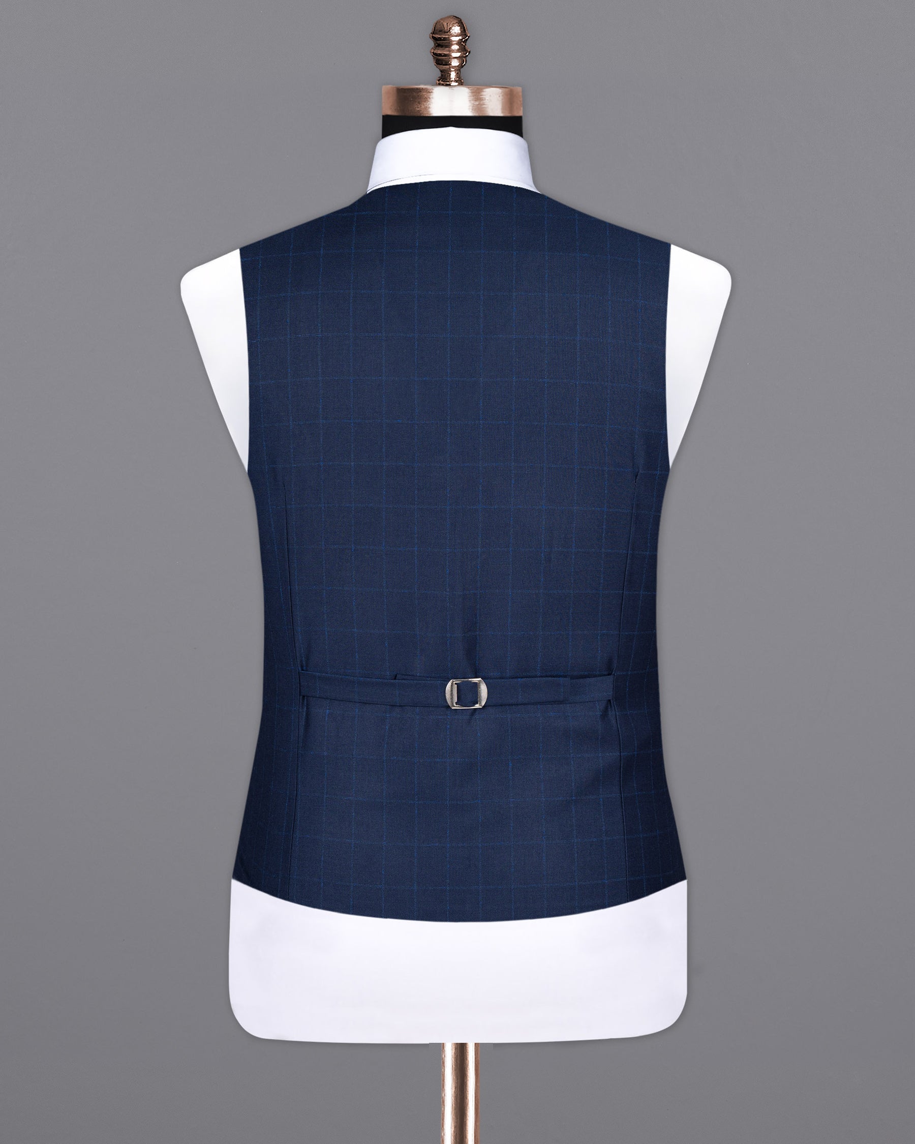 Big Stone Blue Super fine Subtle Checkered Wool Rich Waistcoat V1606-36, V1606-38, V1606-40, V1606-42, V1606-44, V1606-46, V1606-48, V1606-50, V1606-52, V1606-54, V1606-56, V1606-58, V1606-60