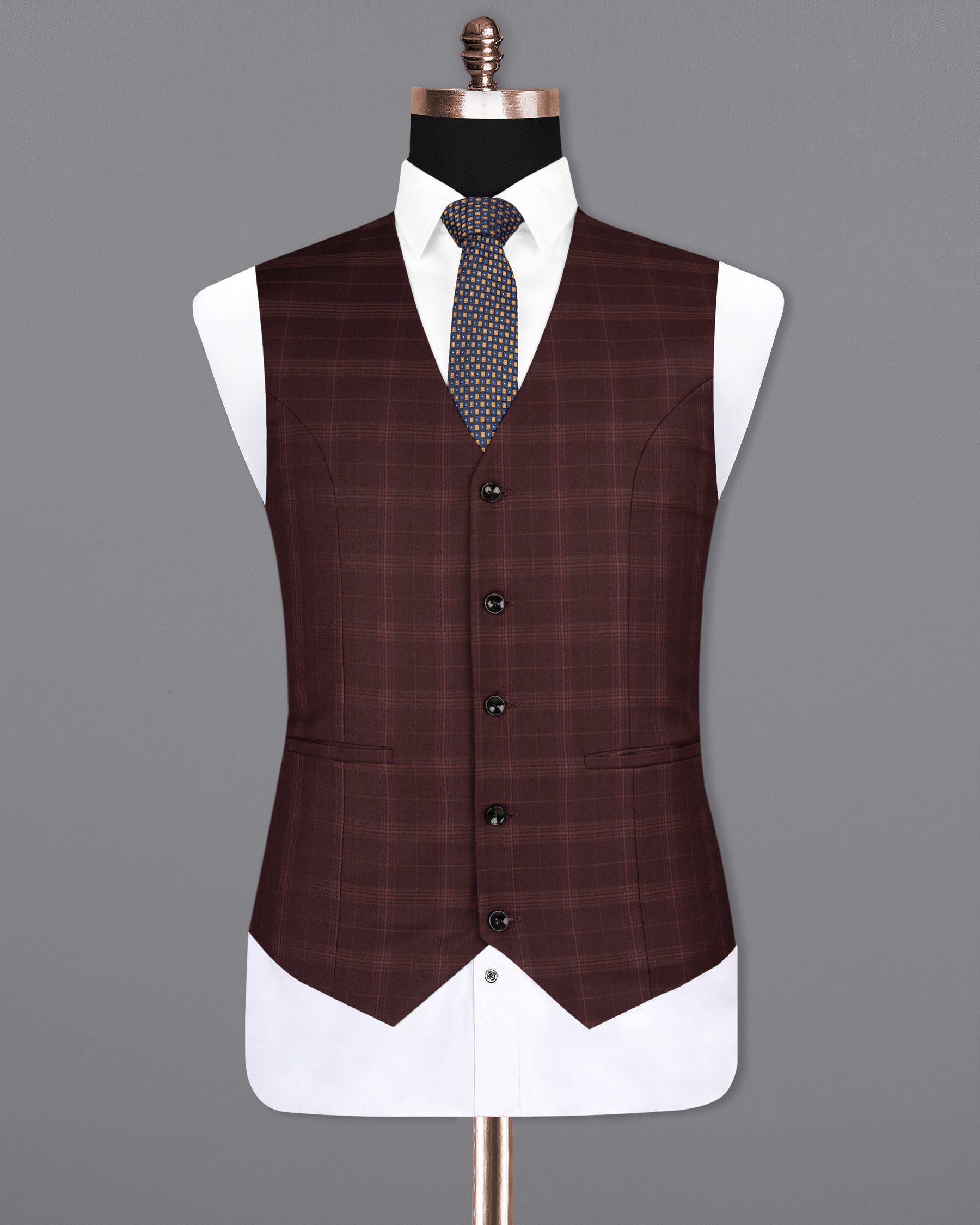 Crater Brown Super fine Plaid Wool Rich Waistcoat V1607-36, V1607-38, V1607-40, V1607-42, V1607-44, V1607-46, V1607-48, V1607-50, V1607-52, V1607-54, V1607-56, V1607-58, V1607-60