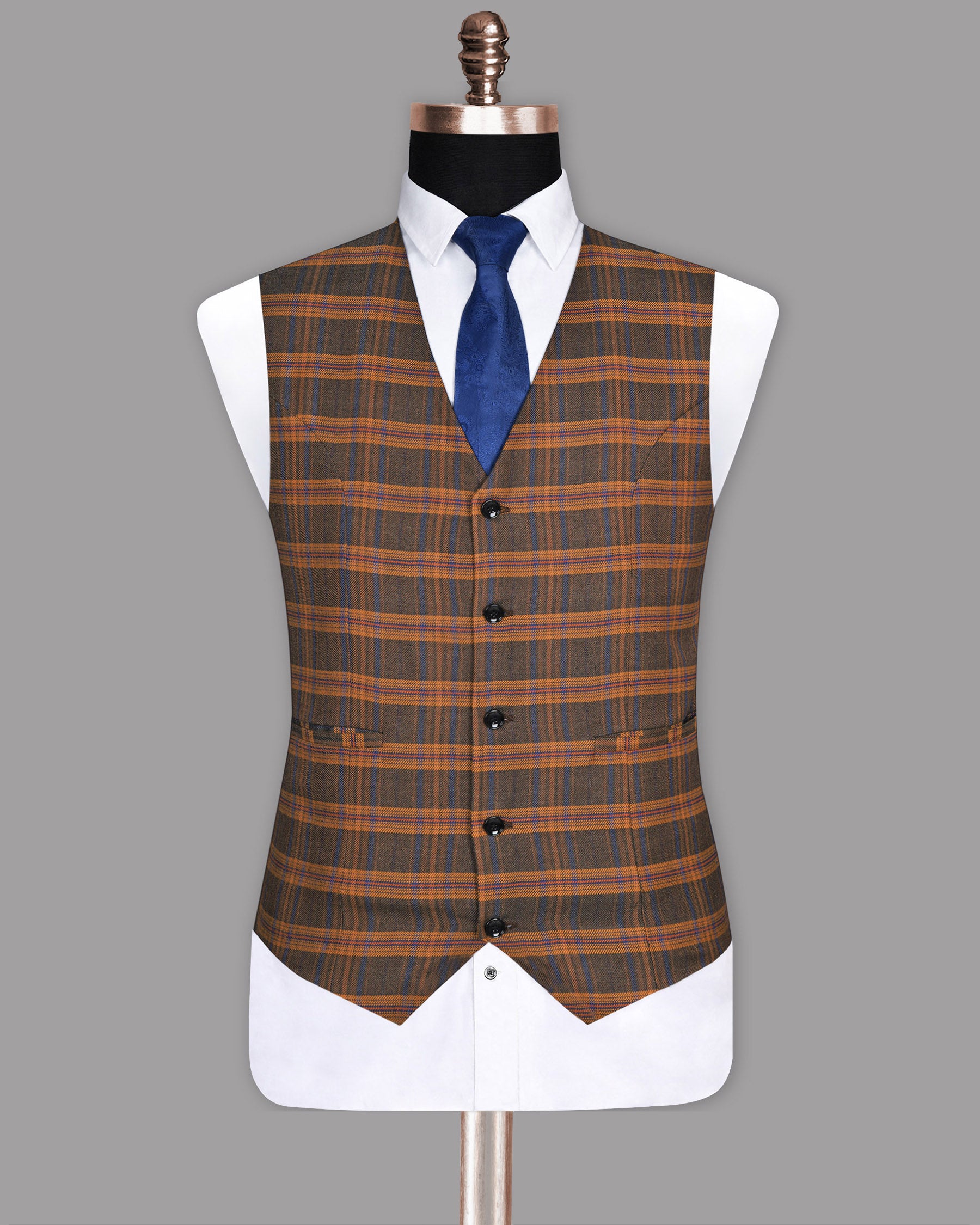 Brown with mustard Striped Wool Blend Waistcoat V178-38, V178-40, V178-36, V178-48, V178-50, V178-52, V178-54, V178-56, V178-58, V178-60, V178-42, V178-44, V178-46