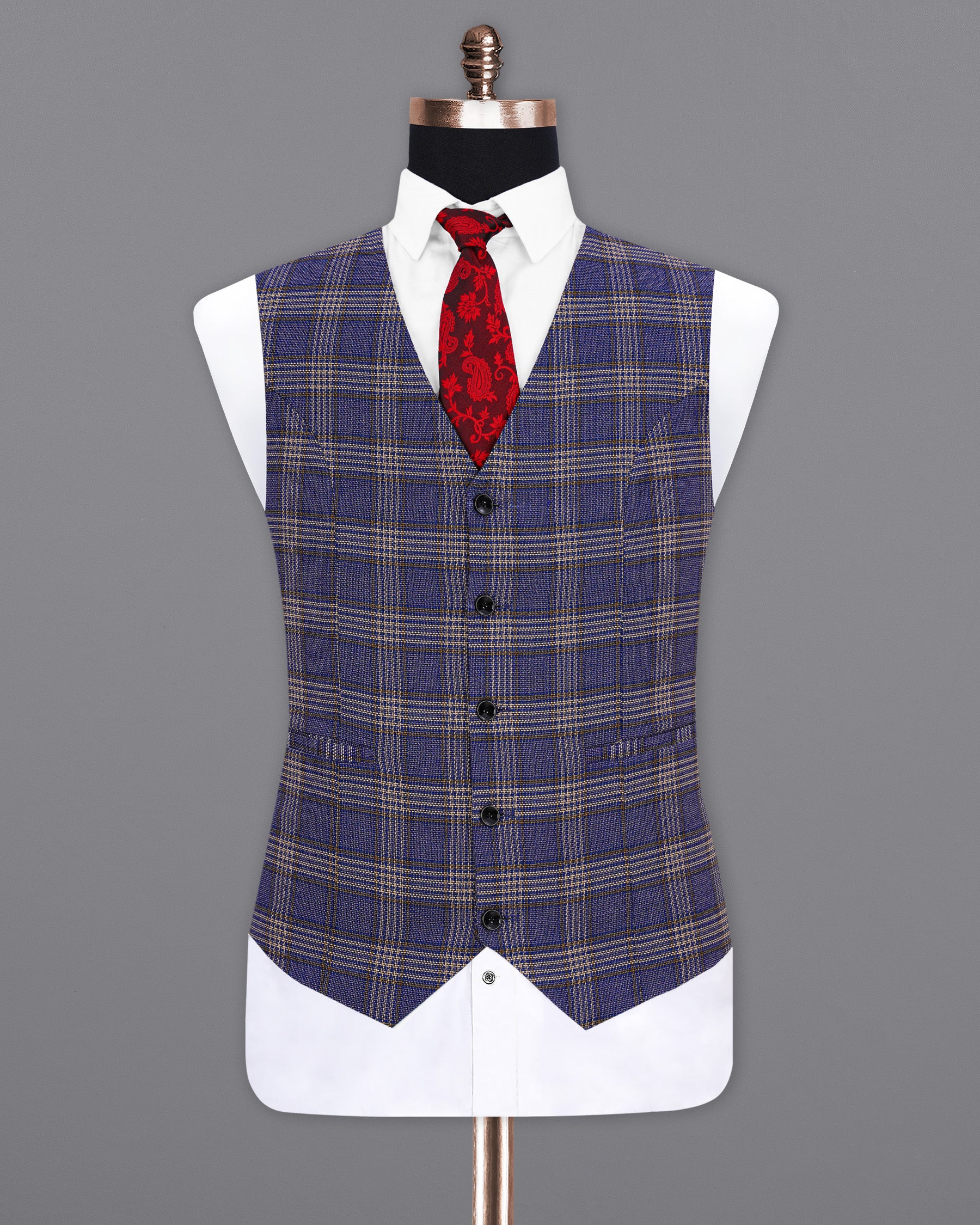 Meteorite Navy Blue with Tide Brown Plaid Waistcoat V1969-36, V1969-38, V1969-40, V1969-42, V1969-44, V1969-46, V1969-48, V1969-50, V1969-52, V1969-54, V1969-56, V1969-58, V1969-60
