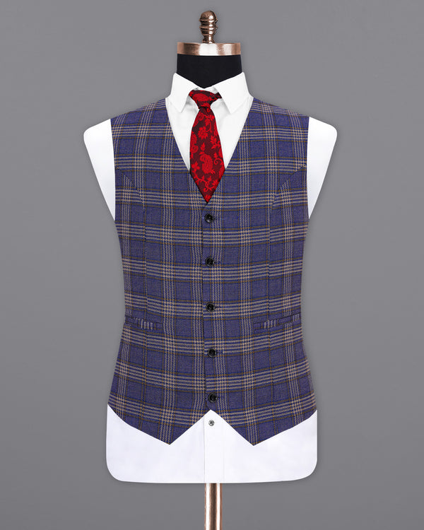 Meteorite Navy Blue with Tide Brown Plaid Waistcoat V1969-36, V1969-38, V1969-40, V1969-42, V1969-44, V1969-46, V1969-48, V1969-50, V1969-52, V1969-54, V1969-56, V1969-58, V1969-60