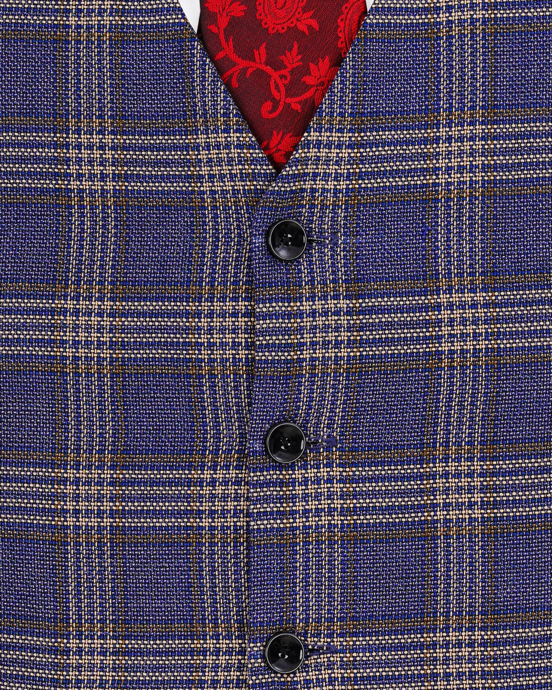 Meteorite Navy Blue with Tide Brown Plaid Waistcoat V1969-36, V1969-38, V1969-40, V1969-42, V1969-44, V1969-46, V1969-48, V1969-50, V1969-52, V1969-54, V1969-56, V1969-58, V1969-60