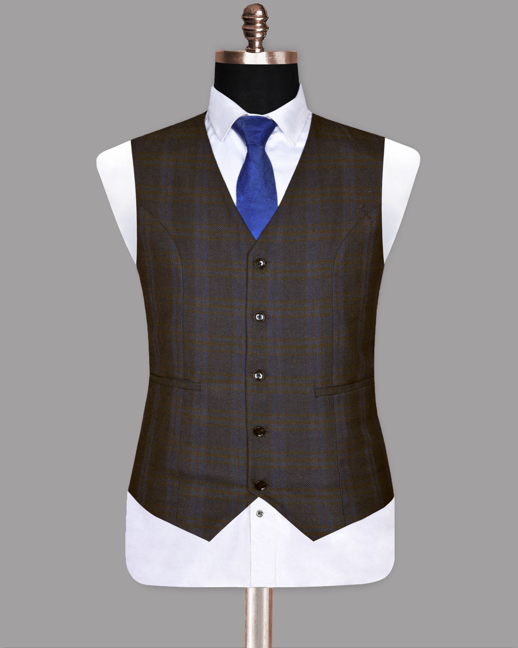 Chocolate Brown subtle windowpane Dobby Wool Tweed Waistcoat V209-42, V209-44, V209-46, V209-48, V209-50, V209-52, V209-54, V209-56, V209-58, V209-36, V209-38, V209-40, V209-60