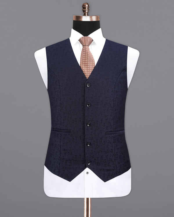 Bleached Cedar Navy Blue Ditzy Textured With Black Waistcoat V2104-36, V2104-38, V2104-40, V2104-42, V2104-44, V2104-46, V2104-48, V2104-50, V2104-52, V2104-54, V2104-56, V2104-58, V2104-60