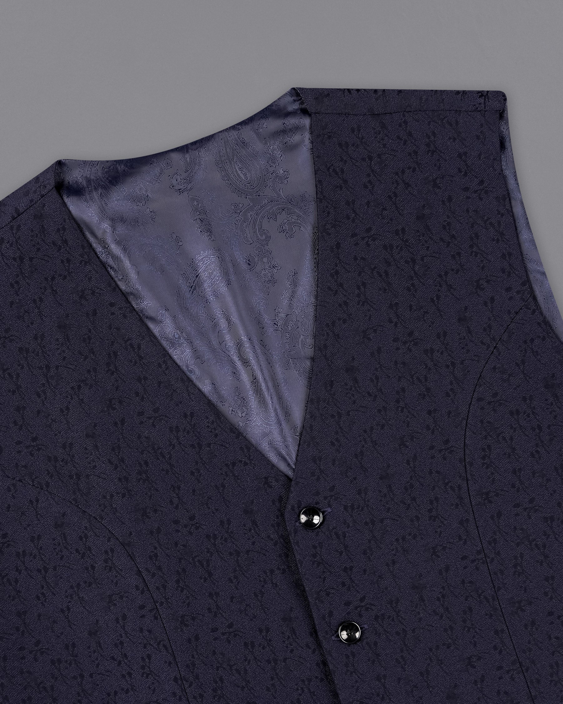 Bleached Cedar Navy Blue Ditzy Textured With Black Waistcoat V2104-36, V2104-38, V2104-40, V2104-42, V2104-44, V2104-46, V2104-48, V2104-50, V2104-52, V2104-54, V2104-56, V2104-58, V2104-60