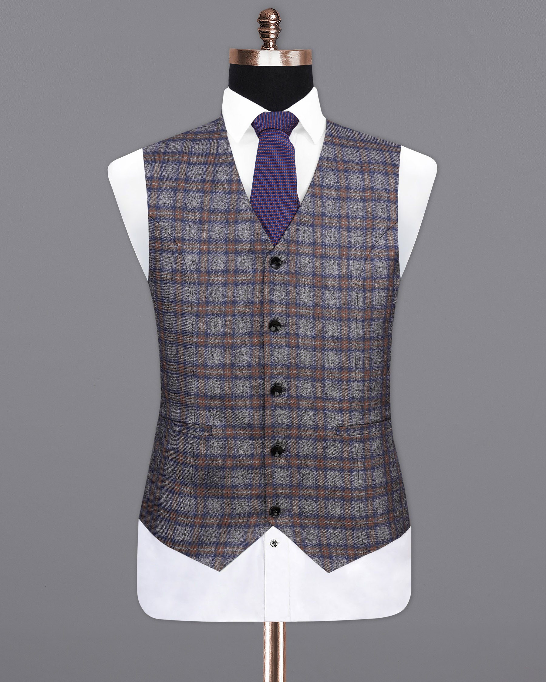 Fuscous Gray Checkered Waistcoat V2144-36, V2144-38, V2144-40, V2144-42, V2144-44, V2144-46, V2144-48, V2144-50, V2144-52, V2144-54, V2144-56, V2144-58, V2144-60