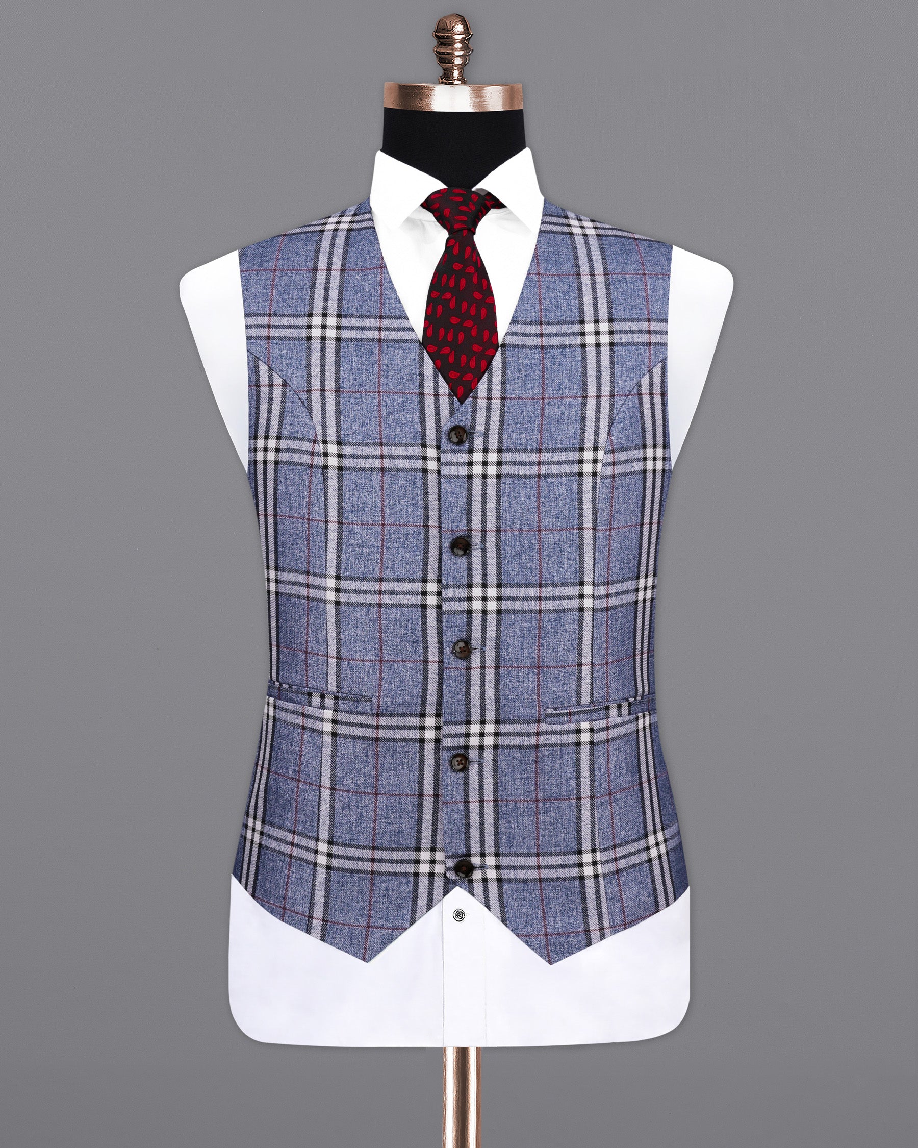 Fiord Blue Plaid Waistcoat V2154-36, V2154-38, V2154-40, V2154-42, V2154-44, V2154-46, V2154-48, V2154-50, V2154-52, V2154-54, V2154-56, V2154-58, V2154-60