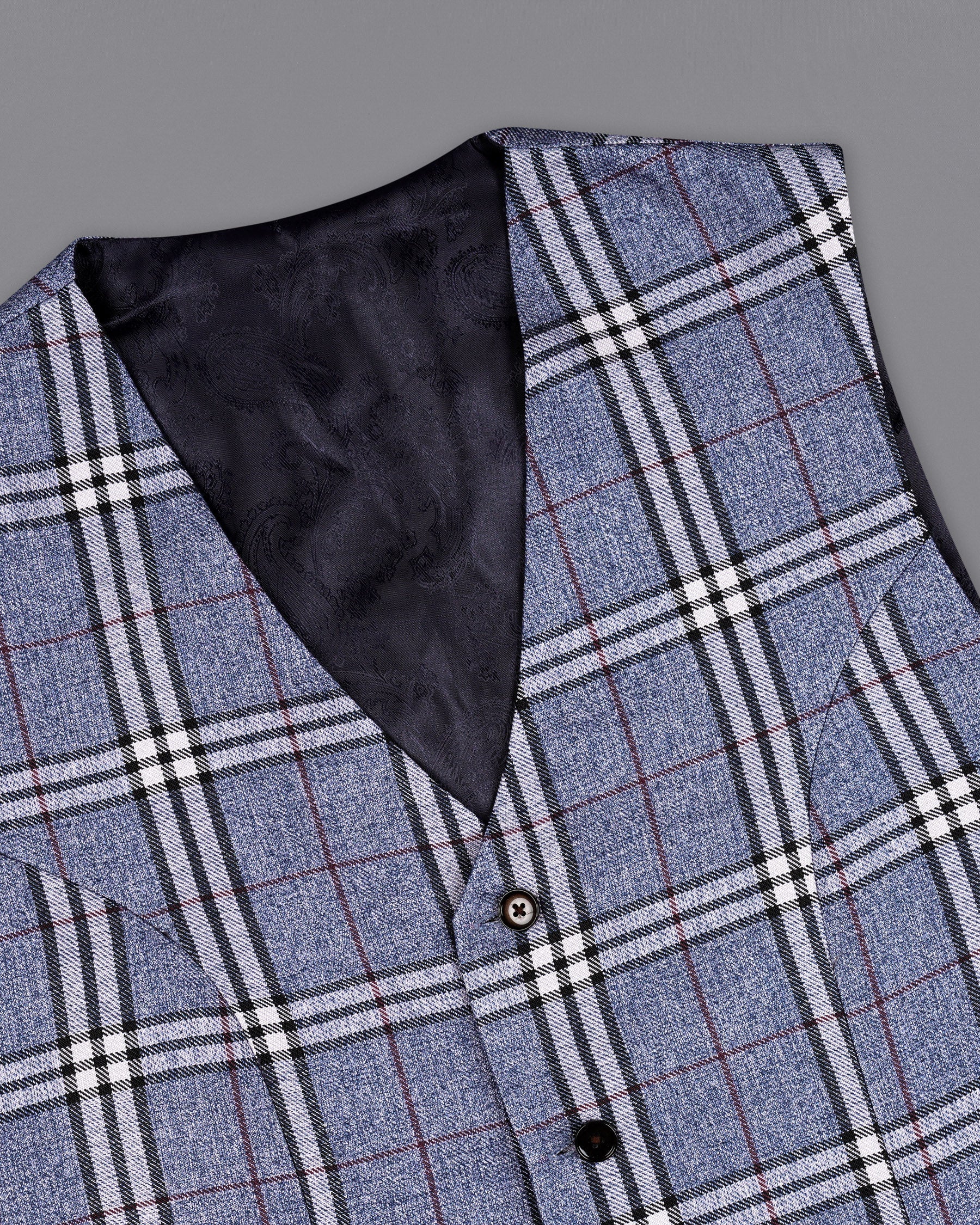 Fiord Blue Plaid Waistcoat V2154-36, V2154-38, V2154-40, V2154-42, V2154-44, V2154-46, V2154-48, V2154-50, V2154-52, V2154-54, V2154-56, V2154-58, V2154-60