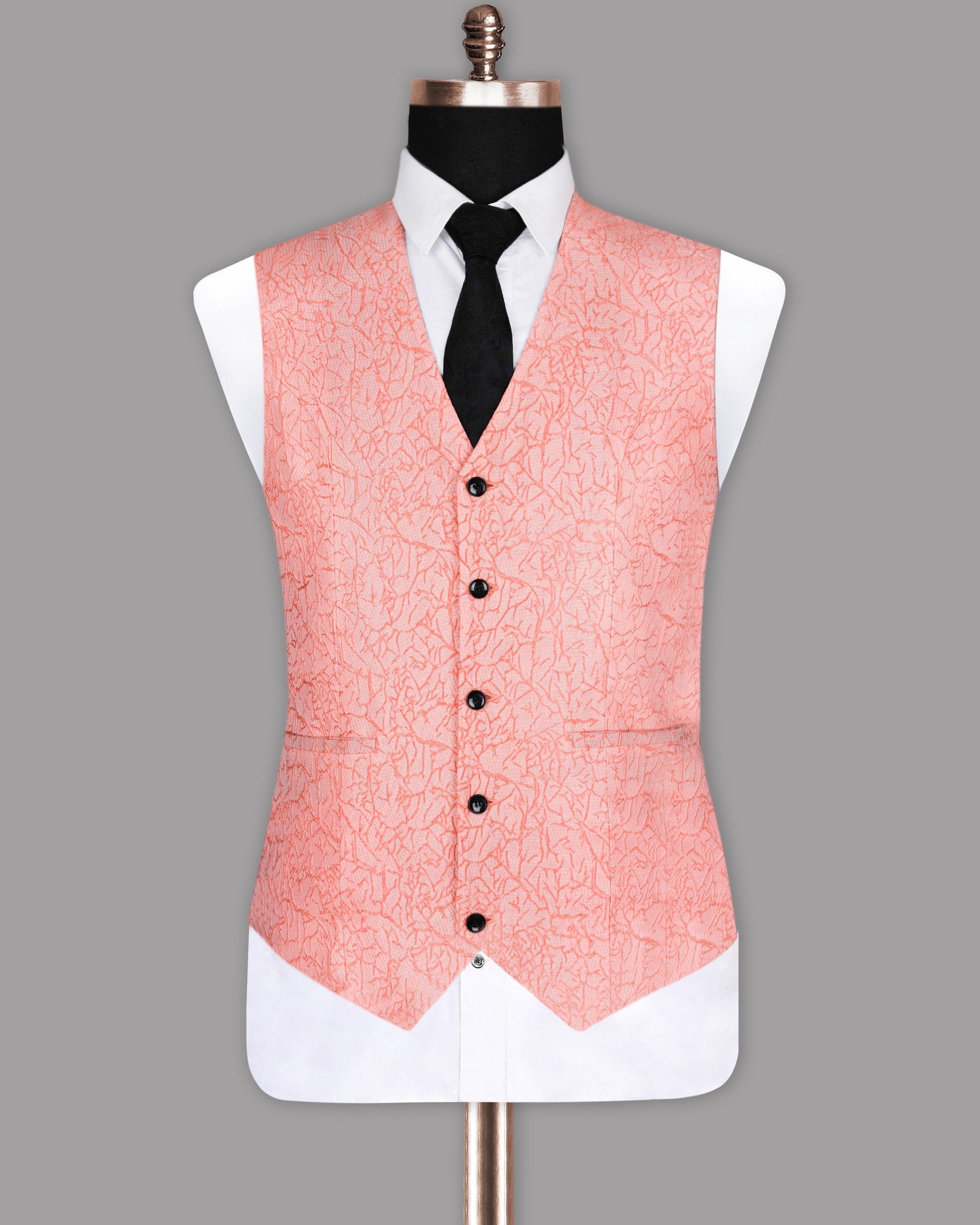 Peach Jacquard Textured Designer Waistcoat V217-48, V217-50, V217-36, V217-38, V217-52, V217-40, V217-42, V217-44, V217-46, V217-54, V217-56, V217-58, V217-60