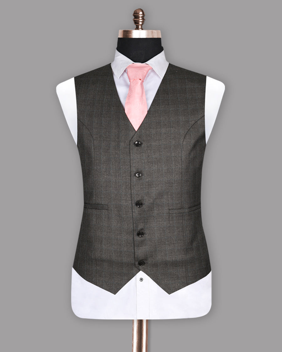 Grizzle Grey Subtle Windowpane Wool Rich Waistcoat V236-48, V236-52, V236-46, V236-50, V236-36, V236-38, V236-40, V236-42, V236-44, V236-54, V236-56, V236-58, V236-60