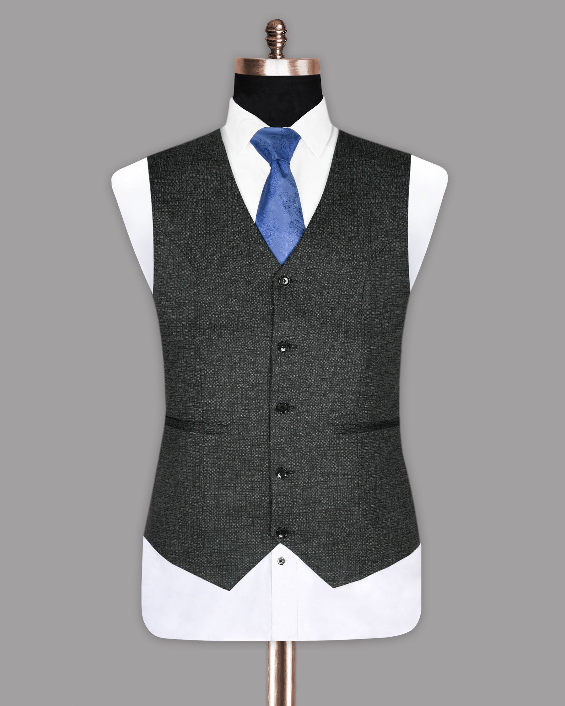 Charcoal Subtle Textured Wool Rich Waistcoat V841-50, V841-44, V841-48, V841-58, V841-40, V841-46, V841-60, V841-52, V841-36, V841-38, V841-54, V841-42, V841-56