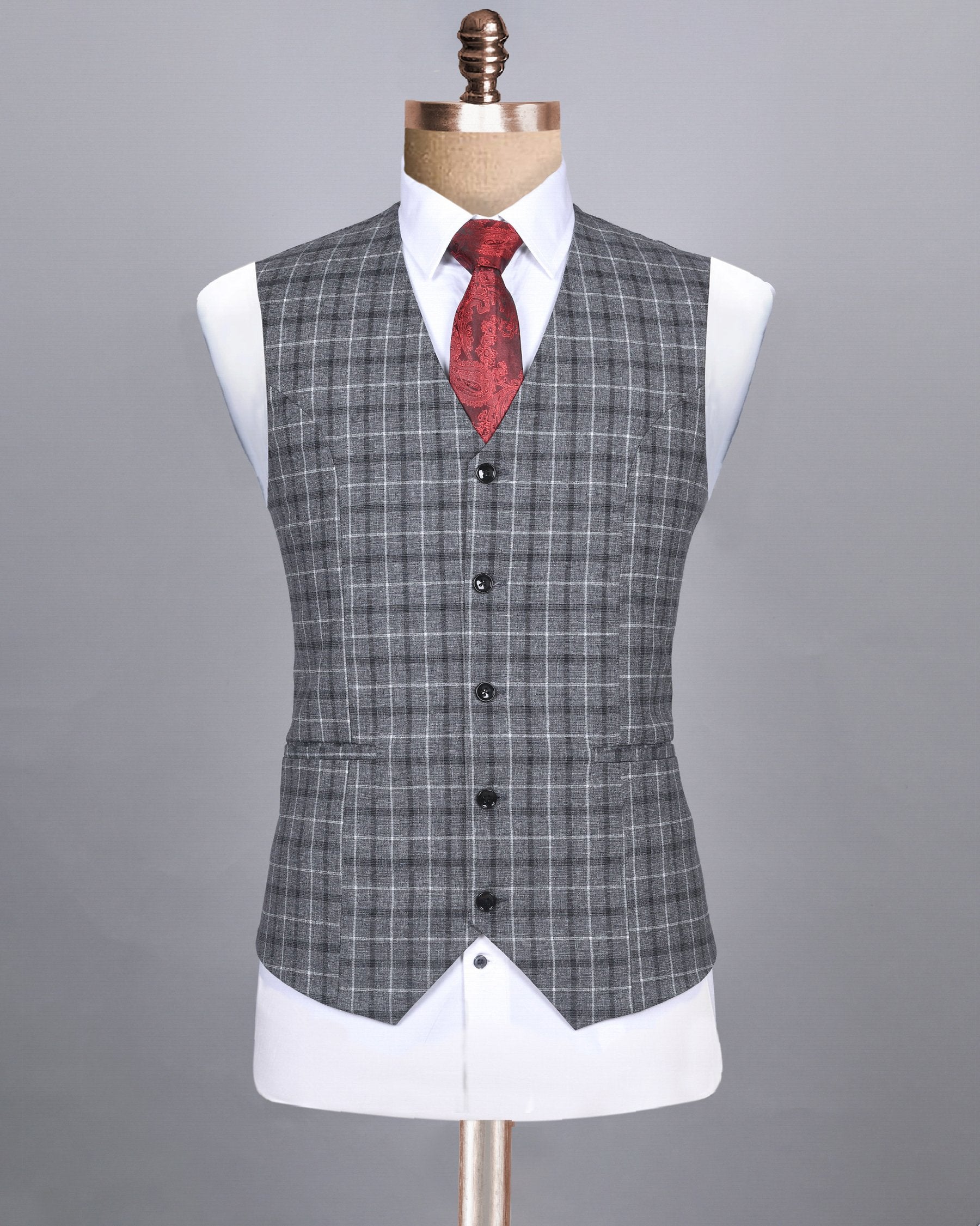 Porpoise Grey Plaid Luxurious Linen-Wool blend Waistcoat