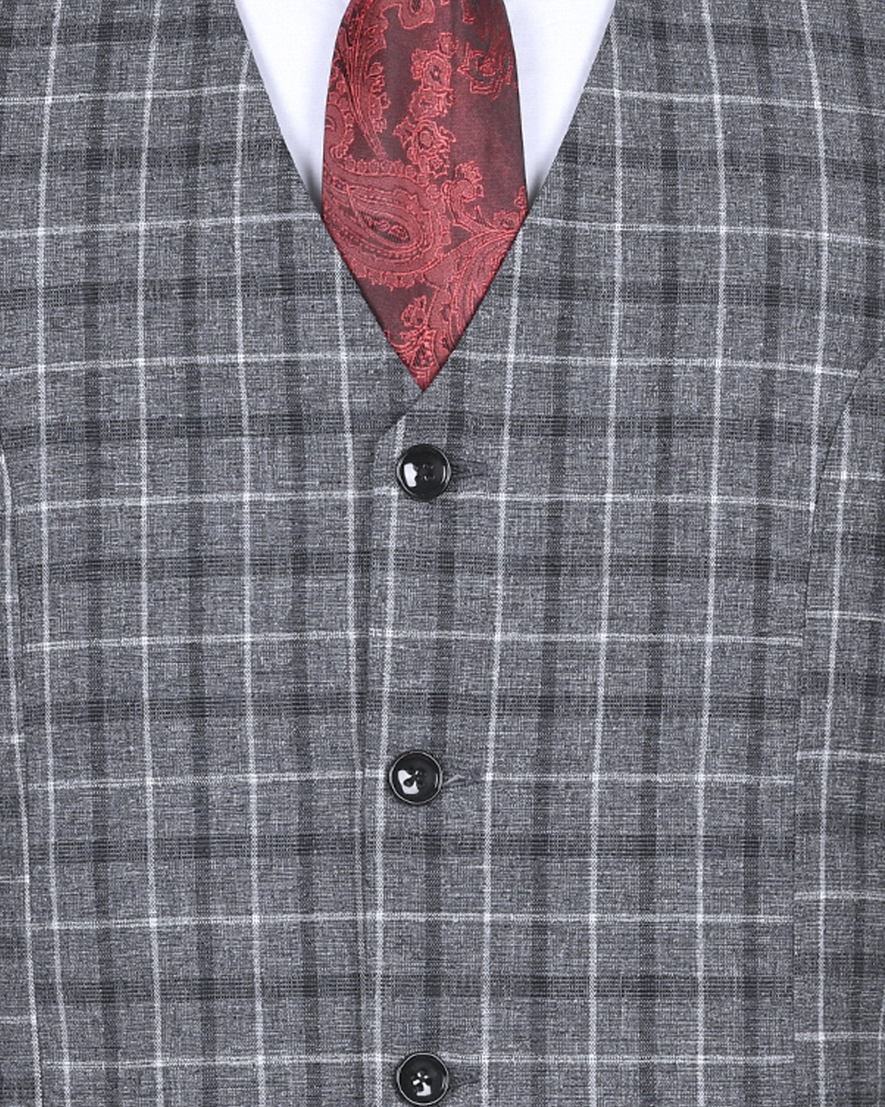 Porpoise Grey Plaid Luxurious Linen-Wool blend Waistcoat
