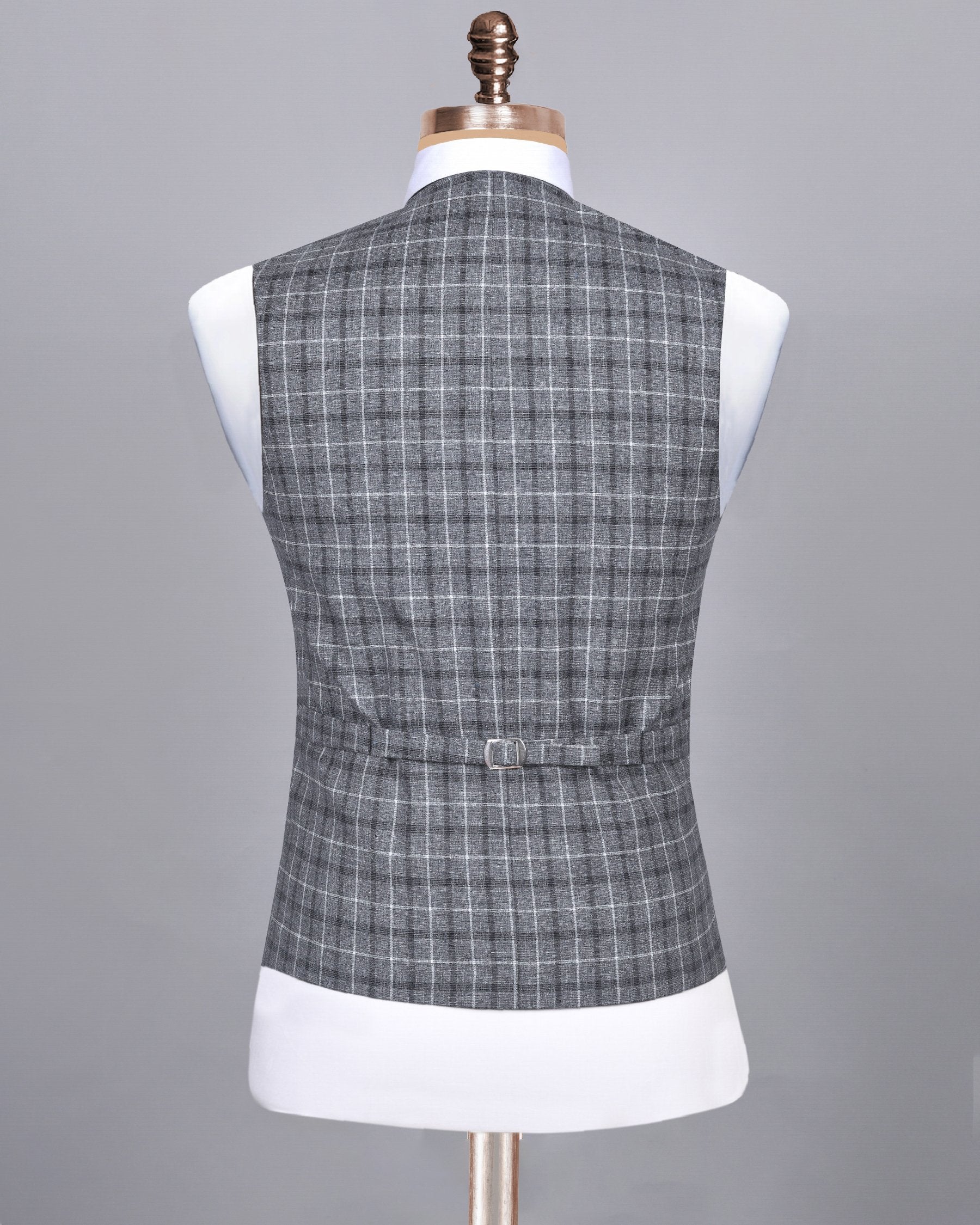 Porpoise Grey Plaid Luxurious Linen-Wool blend Waistcoat