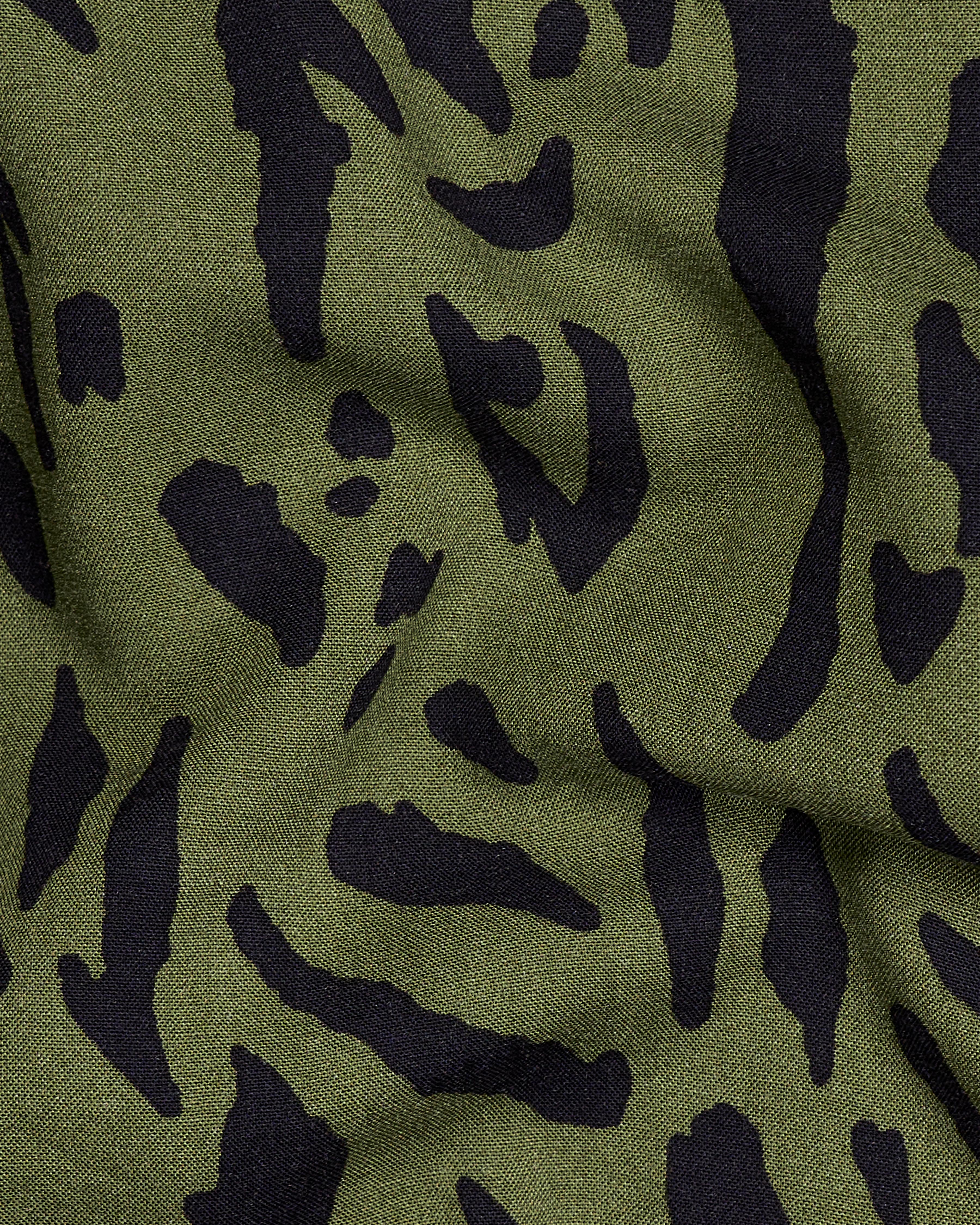 Asparagus Green Tiger Printed Premium Tencel Shirt