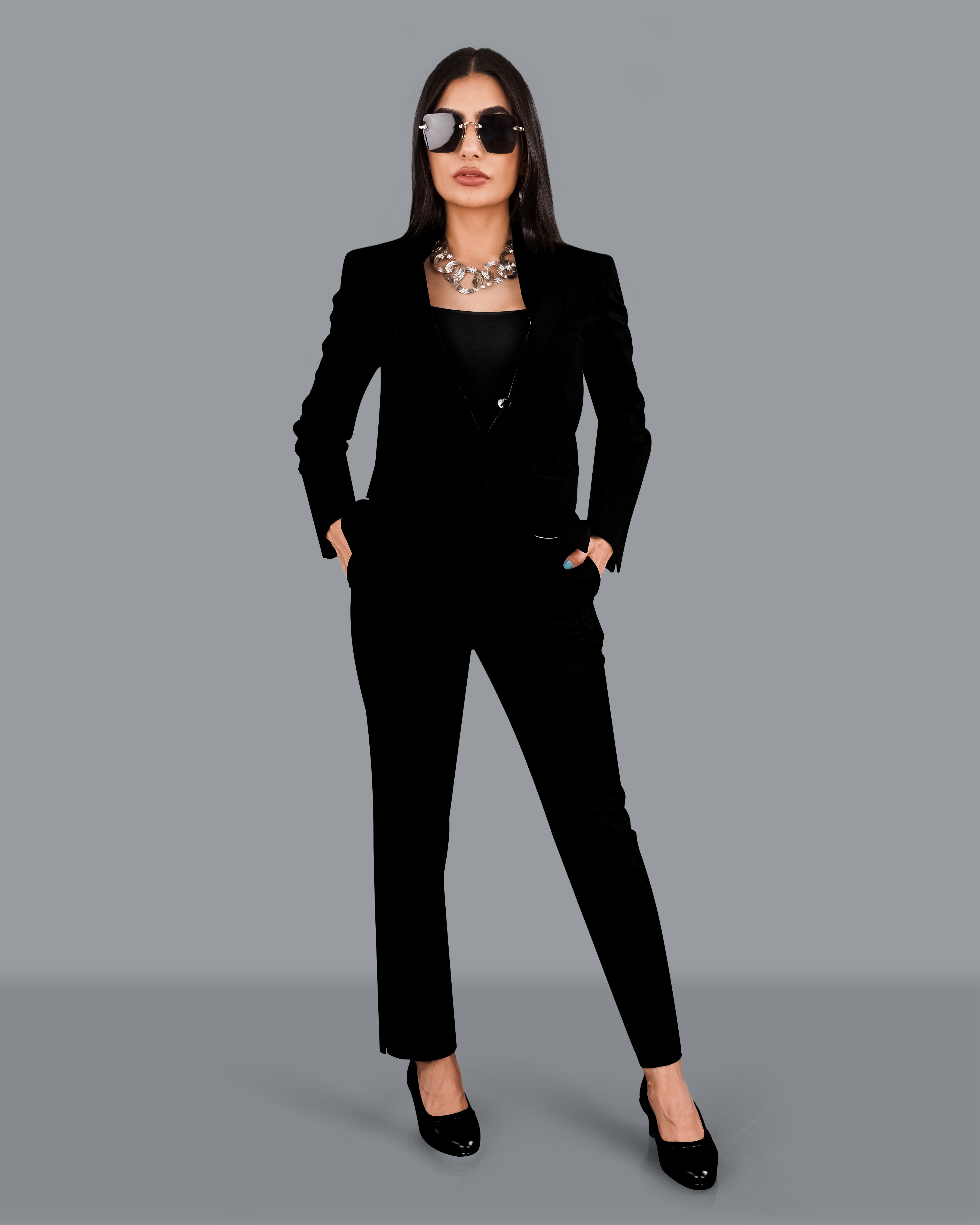 Jade Black Premium Cotton Women's Blazer WBL001-SB-FB-32, WBL001-SB-FB-34, WBL001-SB-FB-36, WBL001-SB-FB-38, WBL001-SB-FB-40, WBL001-SB-FB-42