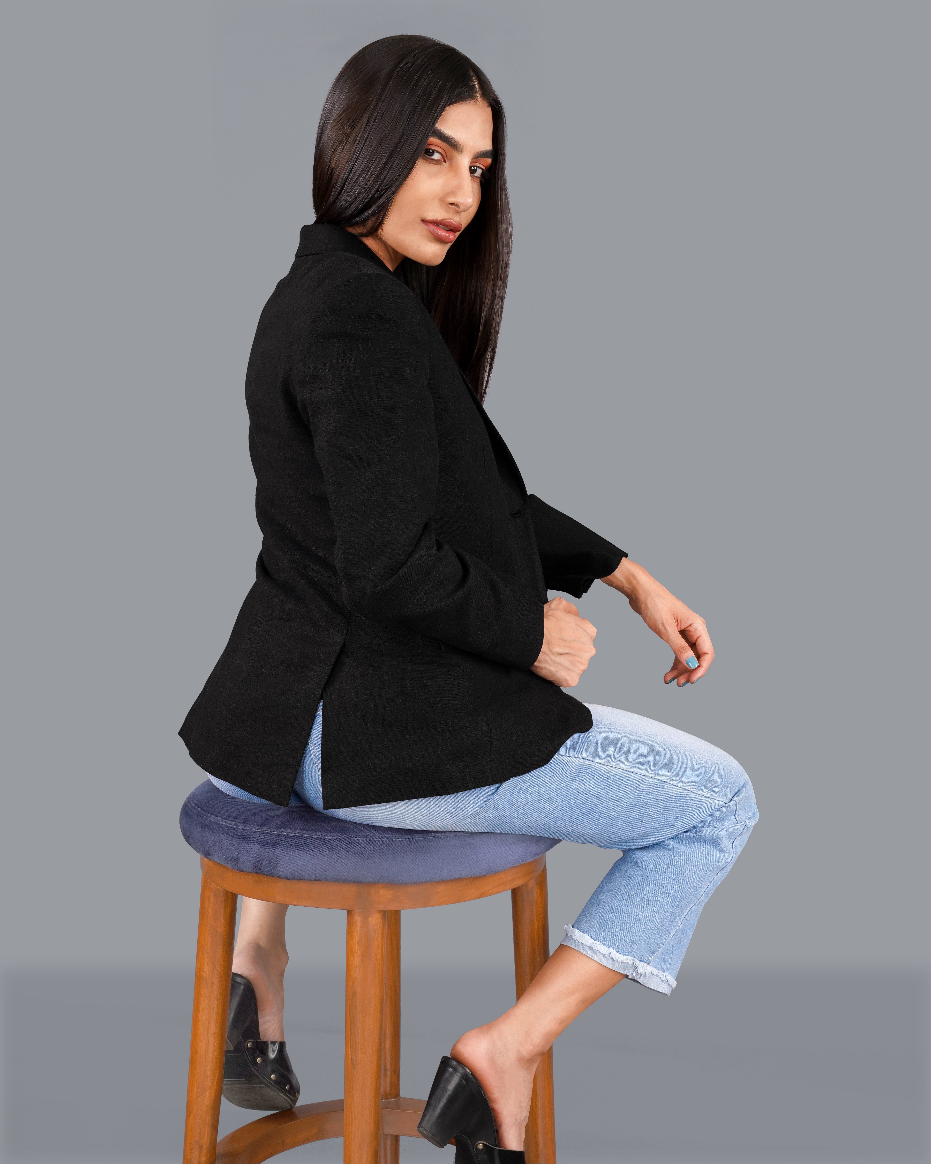 Jade Black Premium Linen Women's Blazer WBL002-SB-FB-32, WBL002-SB-FB-34, WBL002-SB-FB-36, WBL002-SB-FB-38, WBL002-SB-FB-40, WBL002-SB-FB-42