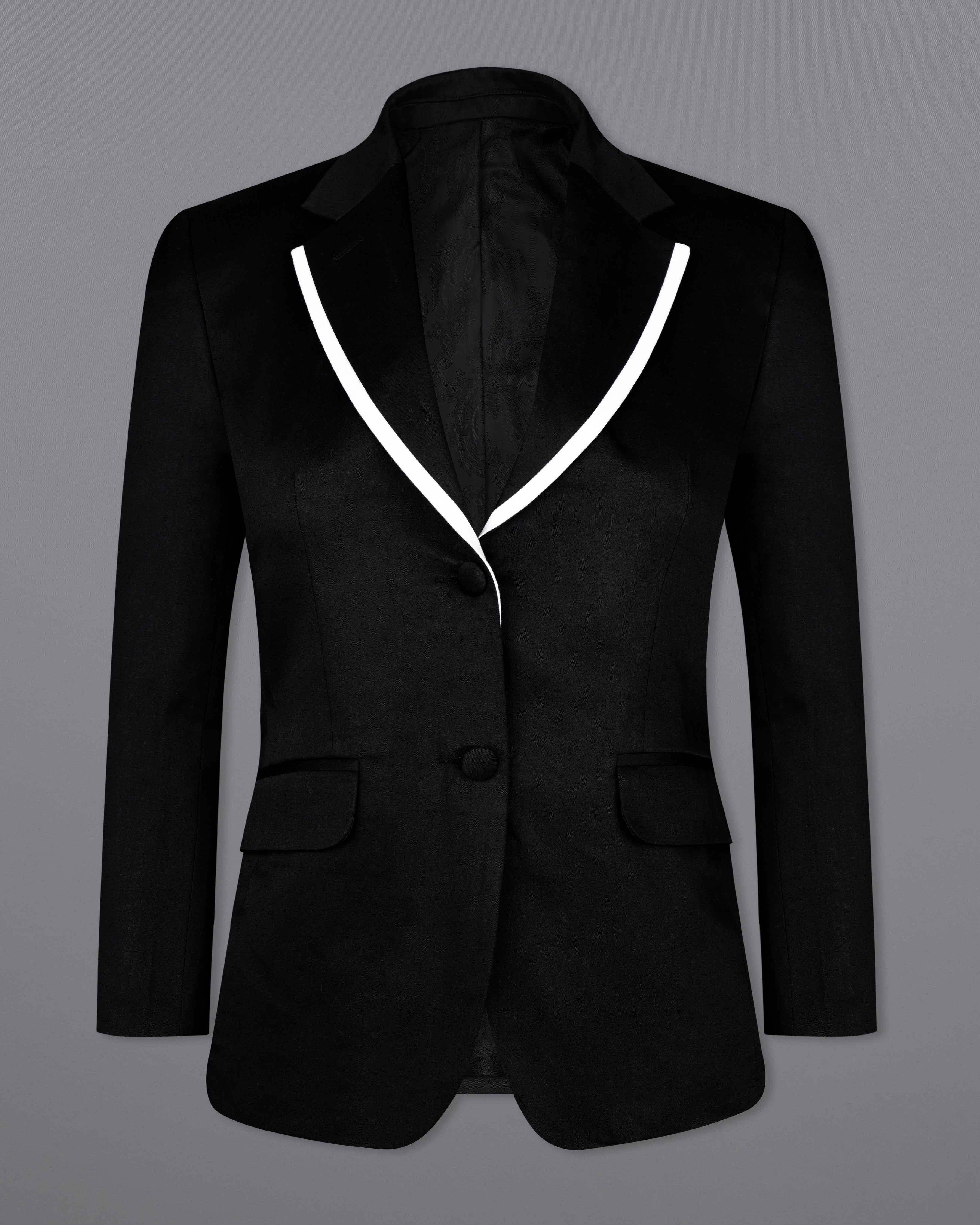 Jade Black with White Borders Premium Cotton Women's Blazer WBL003-SB-1B-FB-32, WBL003-SB-1B-FB-34, WBL003-SB-1B-FB-36, WBL003-SB-1B-FB-38, WBL003-SB-1B-FB-40, WBL003-SB-1B-FB-42