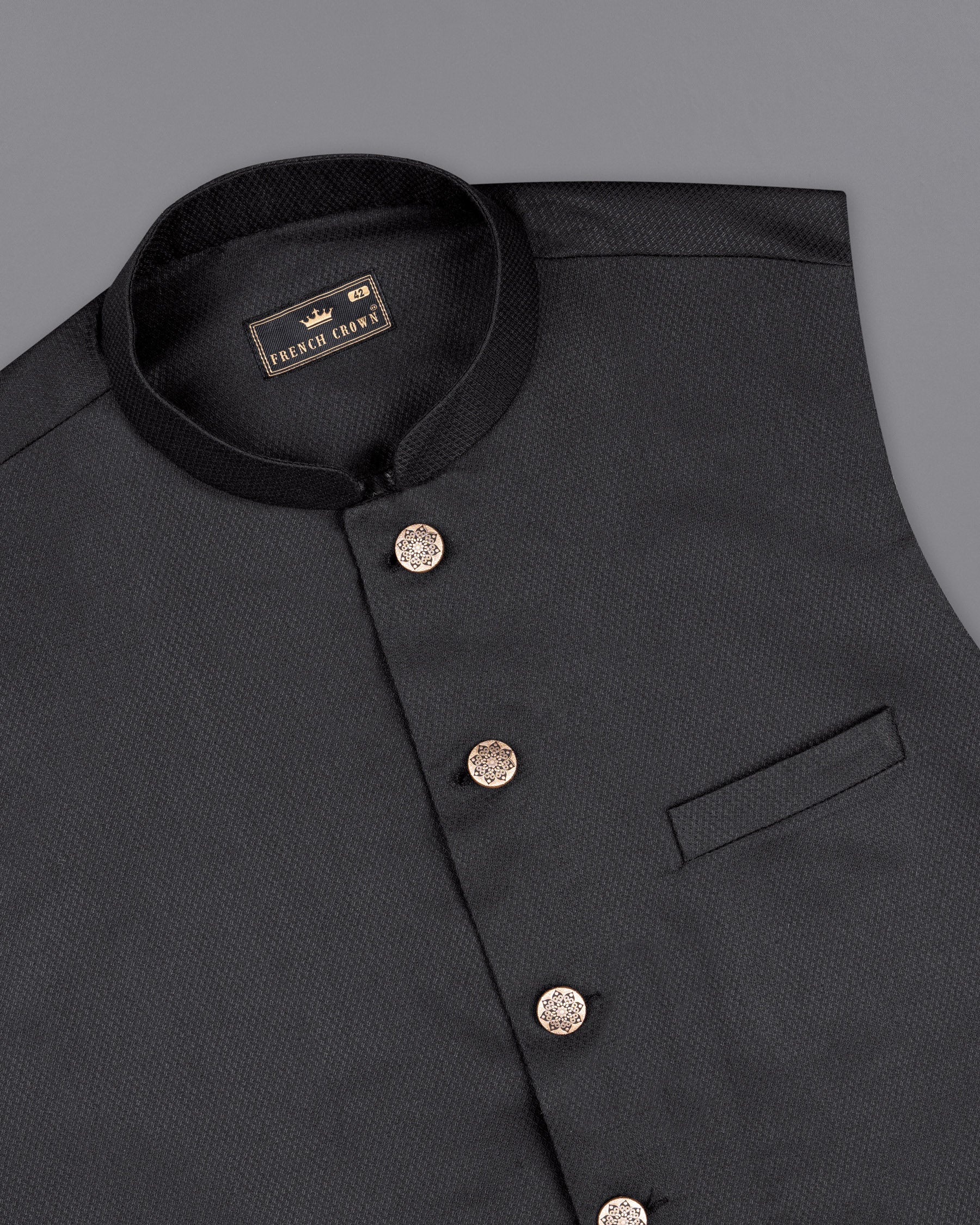 Jade Black Diamond textured Nehru Jacket