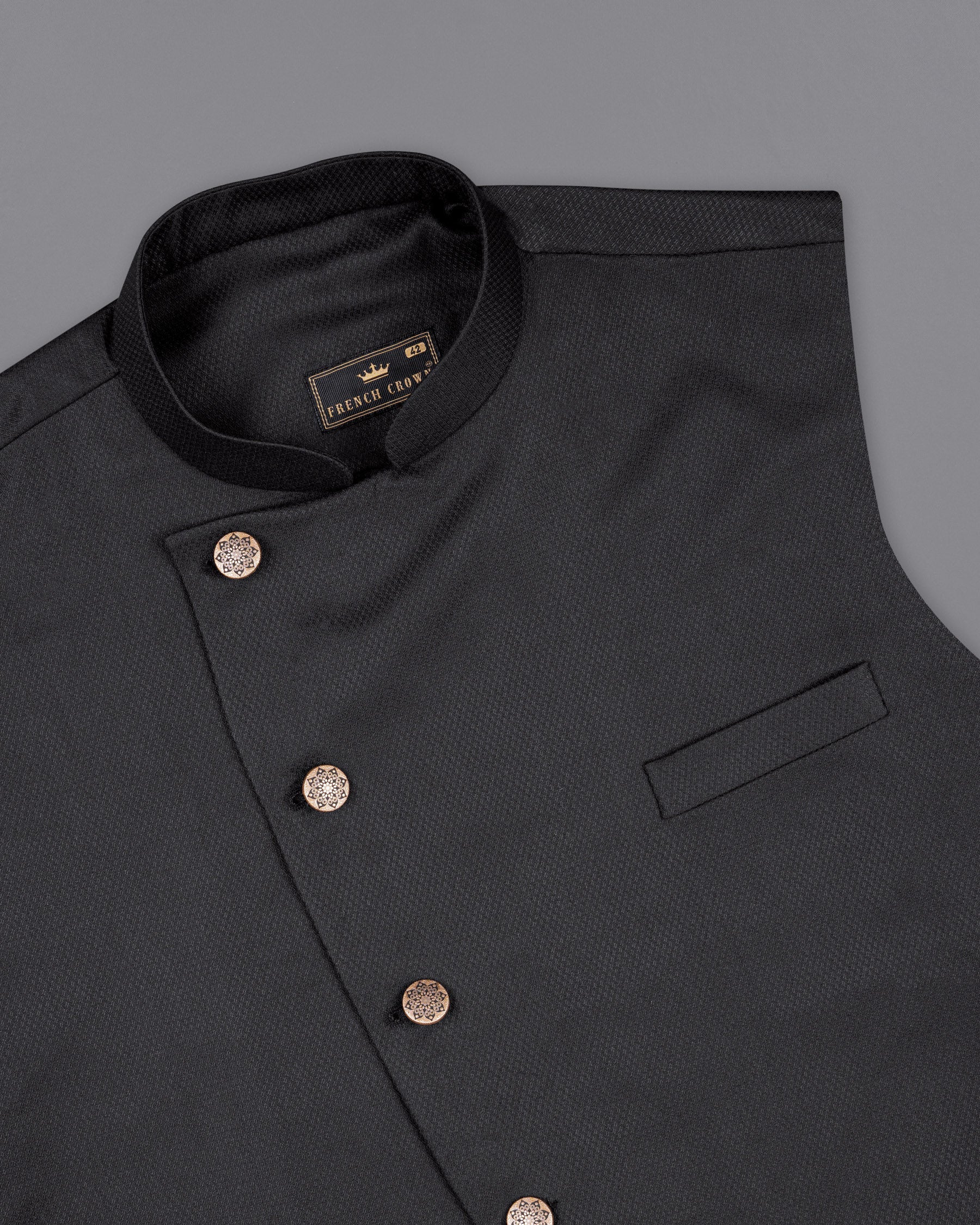 Jade Black Diamond textured Cross Placket Nehru Jacket