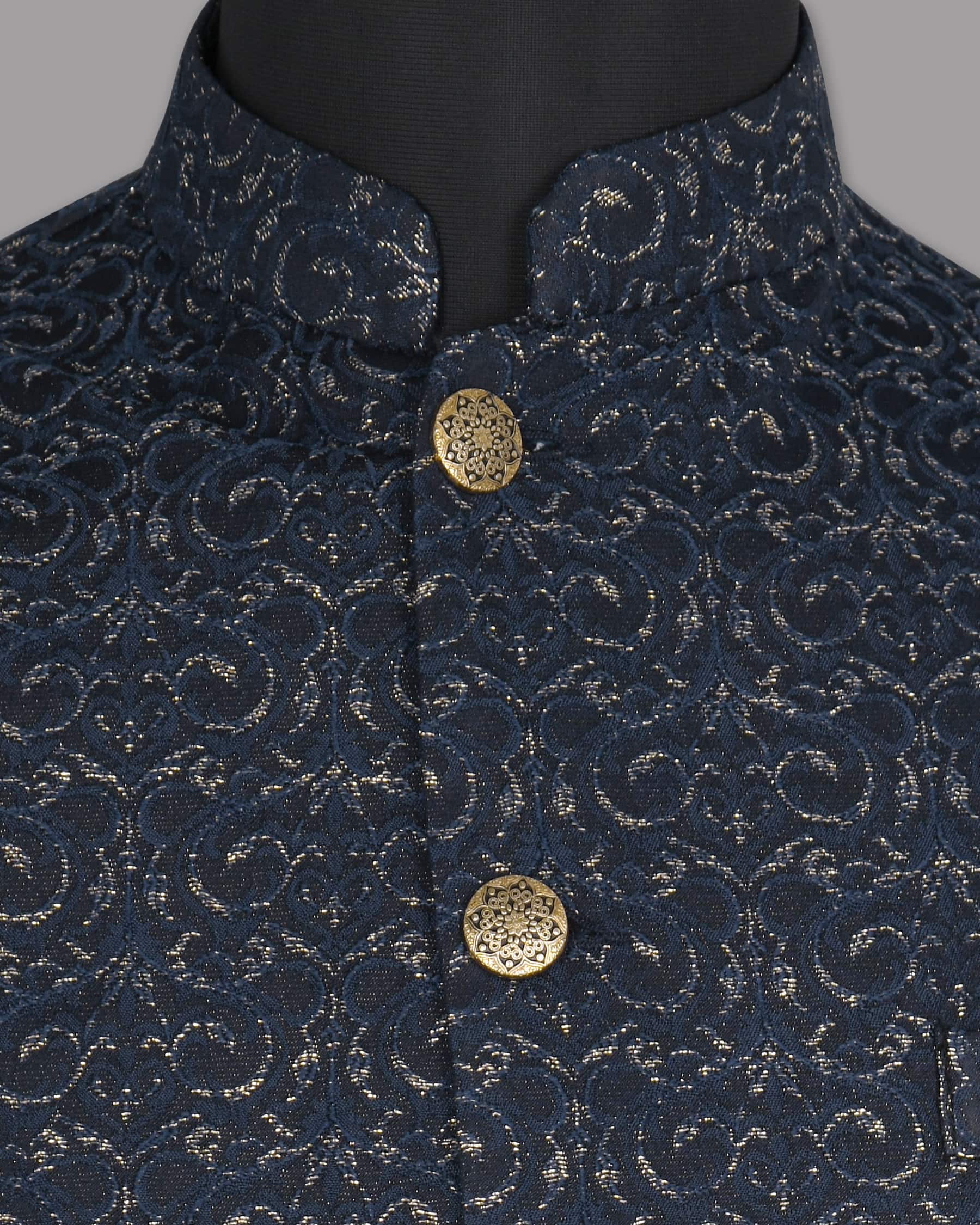Navy with Golden Climber Jacquard Designer Nehru Jacket