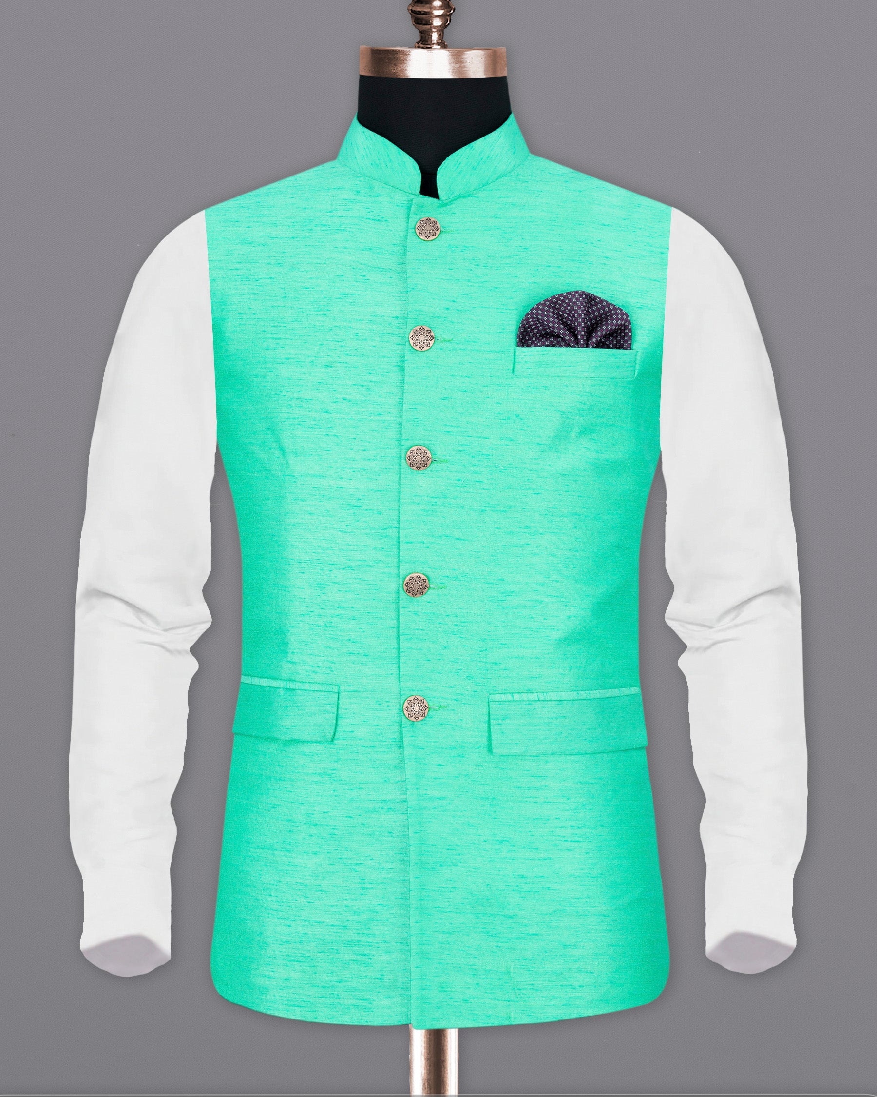 Bright Turquoise Super Soft Nehru Jacket WC1640-36, WC1640-38, WC1640-40, WC1640-42, WC1640-44, WC1640-46, WC1640-48, WC1640-50, WC1640-52, WC1640-54, WC1640-56, WC1640-58, WC1640-60
