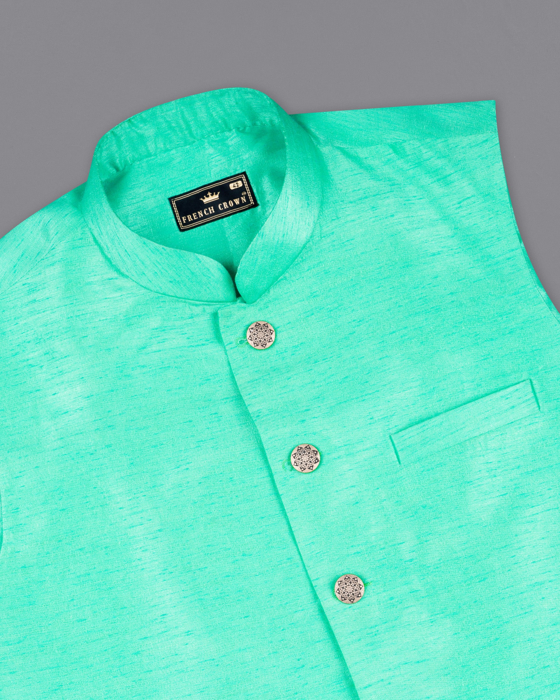 Bright Turquoise Super Soft Nehru Jacket WC1640-36, WC1640-38, WC1640-40, WC1640-42, WC1640-44, WC1640-46, WC1640-48, WC1640-50, WC1640-52, WC1640-54, WC1640-56, WC1640-58, WC1640-60