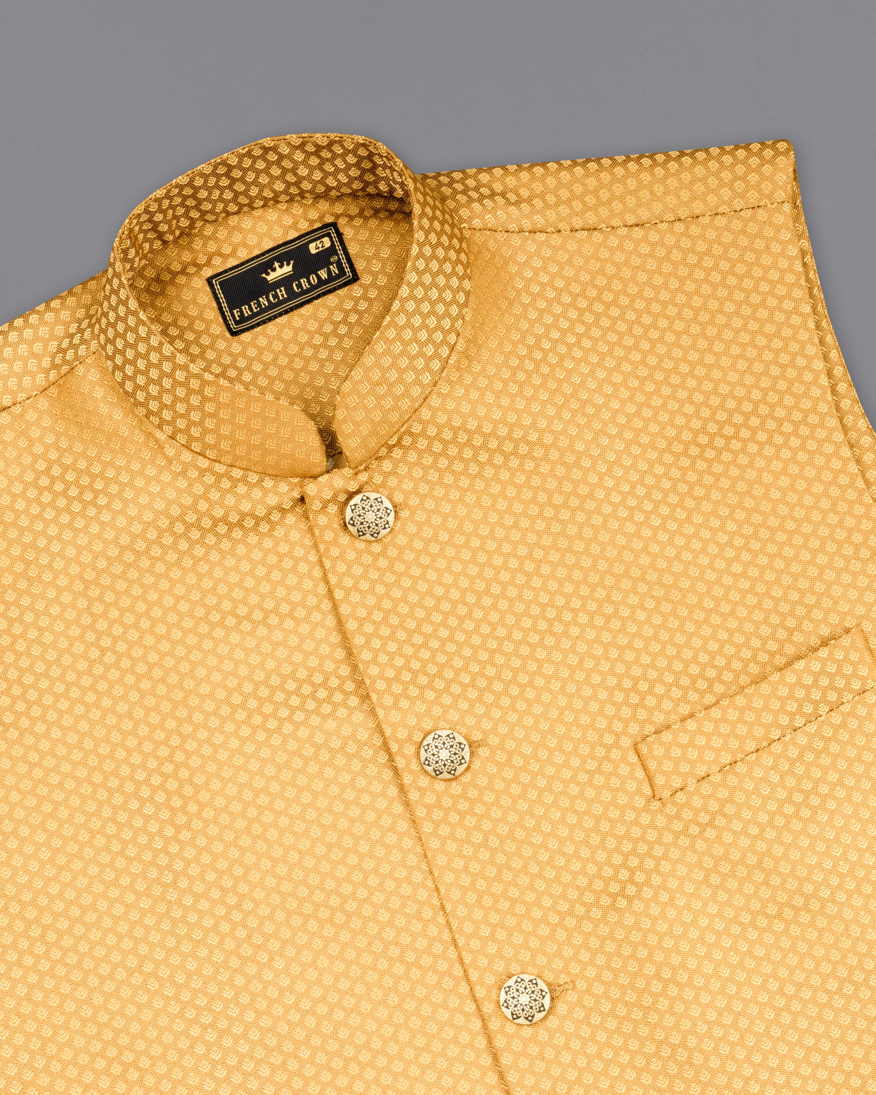 Sandy Brown Textured Nehru Jacket WC1652-36, WC1652-38, WC1652-40, WC1652-42, WC1652-44, WC1652-46, WC1652-48, WC1652-50, WC1652-52, WC1652-54, WC1652-56, WC1652-58, WC1652-60