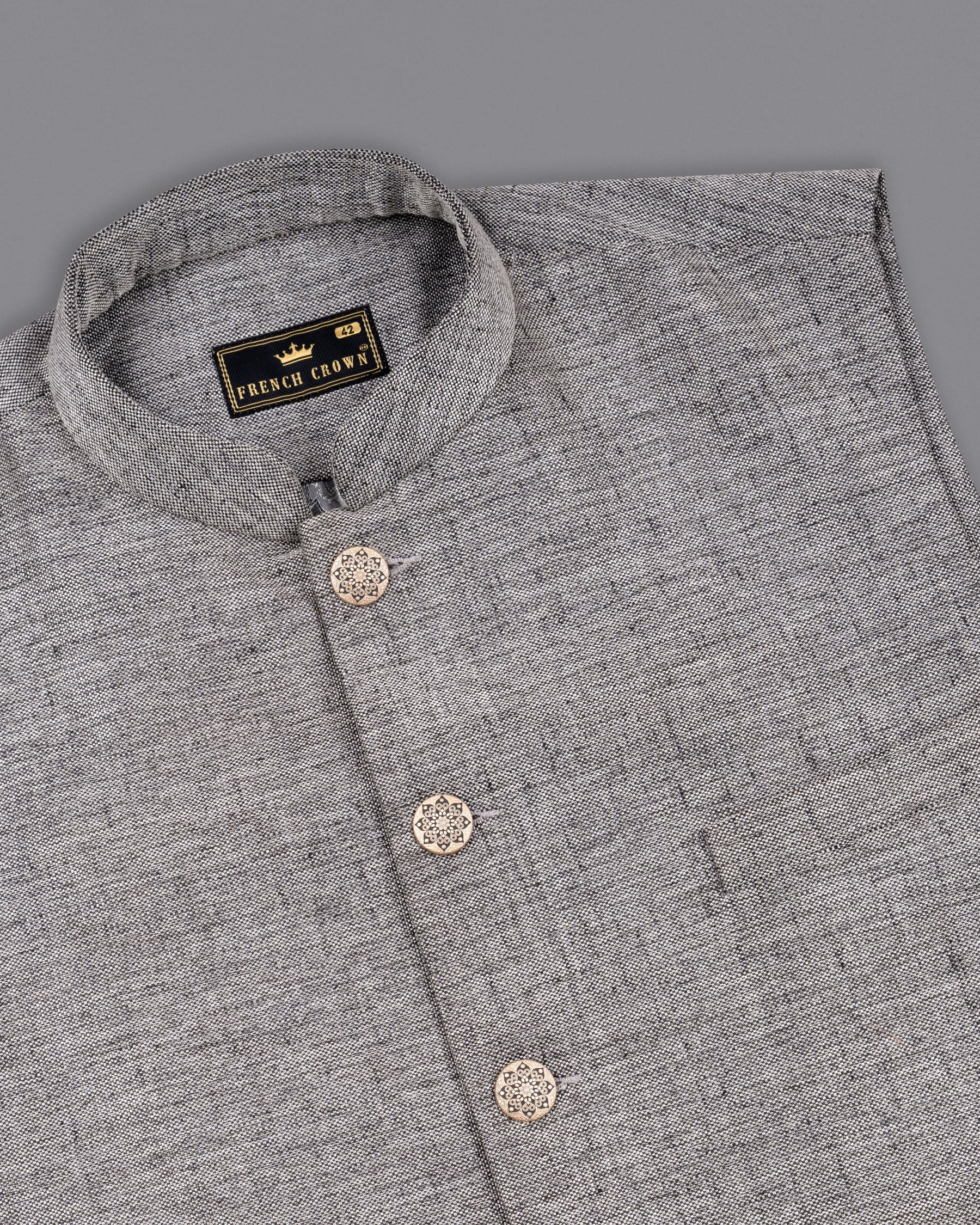Spun Parl Gray Textured Nehru Jacket WC1658-36, WC1658-38, WC1658-40, WC1658-42, WC1658-44, WC1658-46, WC1658-48, WC1658-50, WC1658-52, WC1658-54, WC1658-56, WC1658-58, WC1658-60