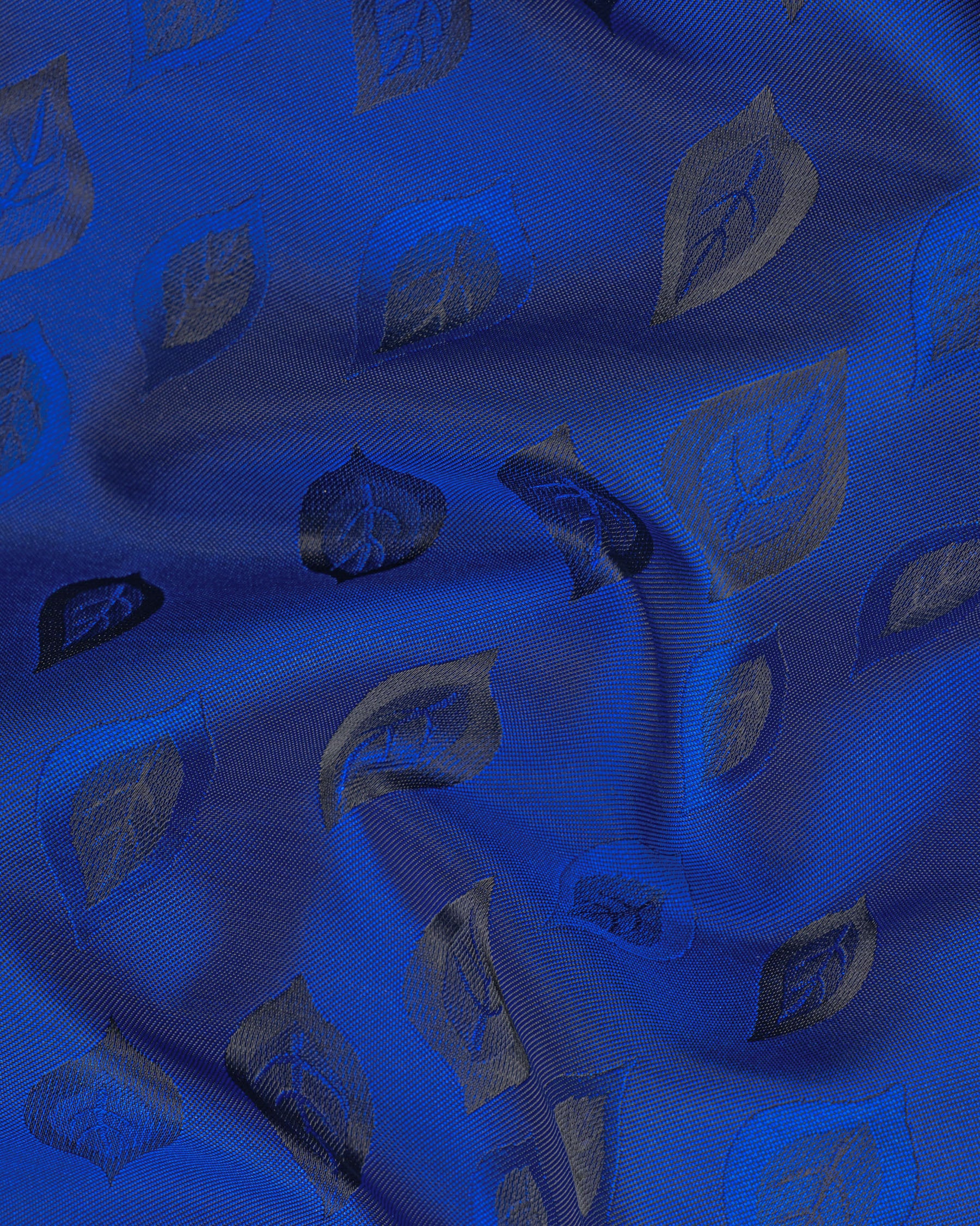 Royal Azure Blue Leaves Jacquard Textured Nehru Jacket WC1678-36, WC1678-38, WC1678-40, WC1678-42, WC1678-44, WC1678-46, WC1678-48, WC1678-50, WC1678-52, WC1678-54, WC1678-56, WC1678-58, WC1678-60