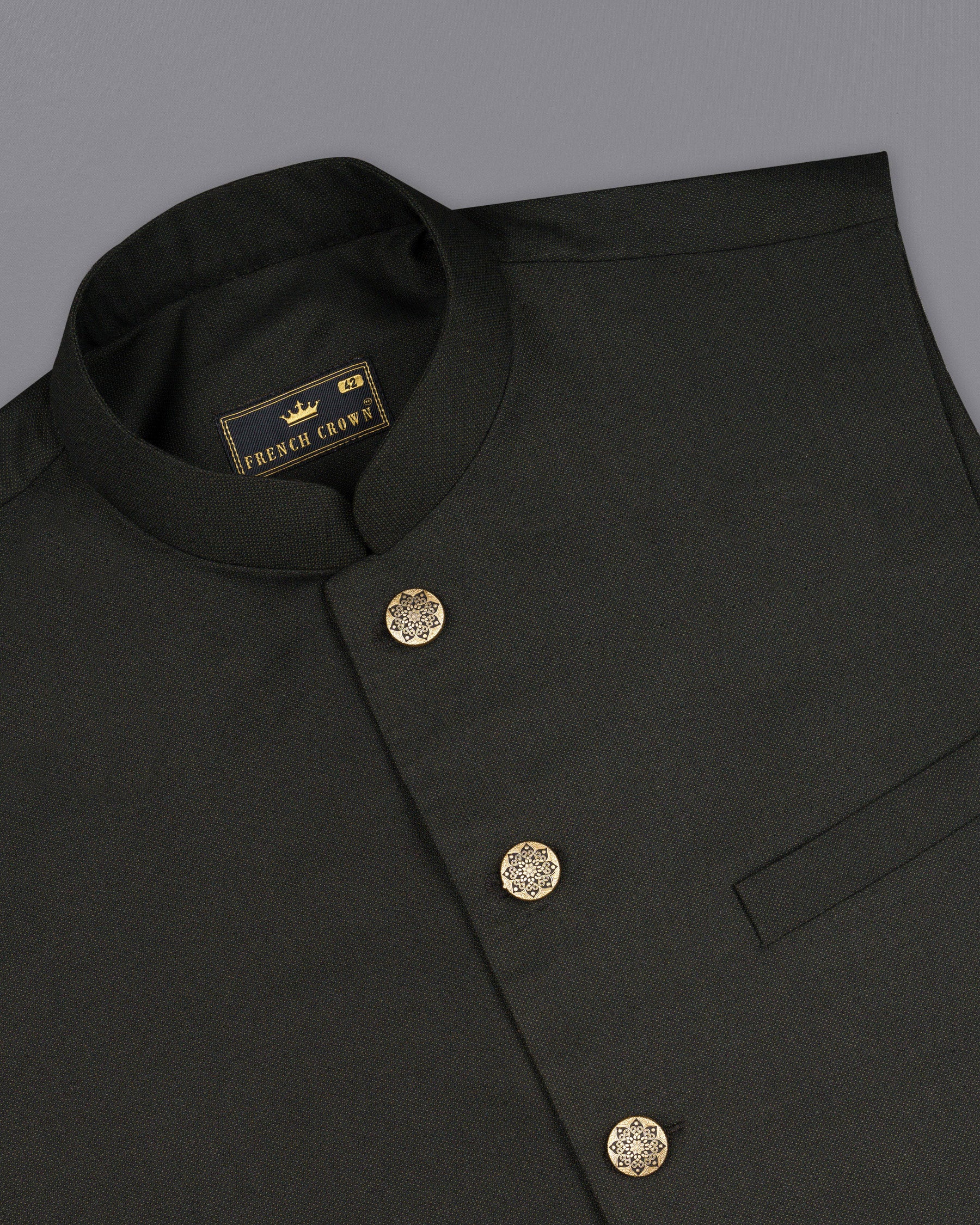 Baltic Sea Black Textured Nehru Jacket