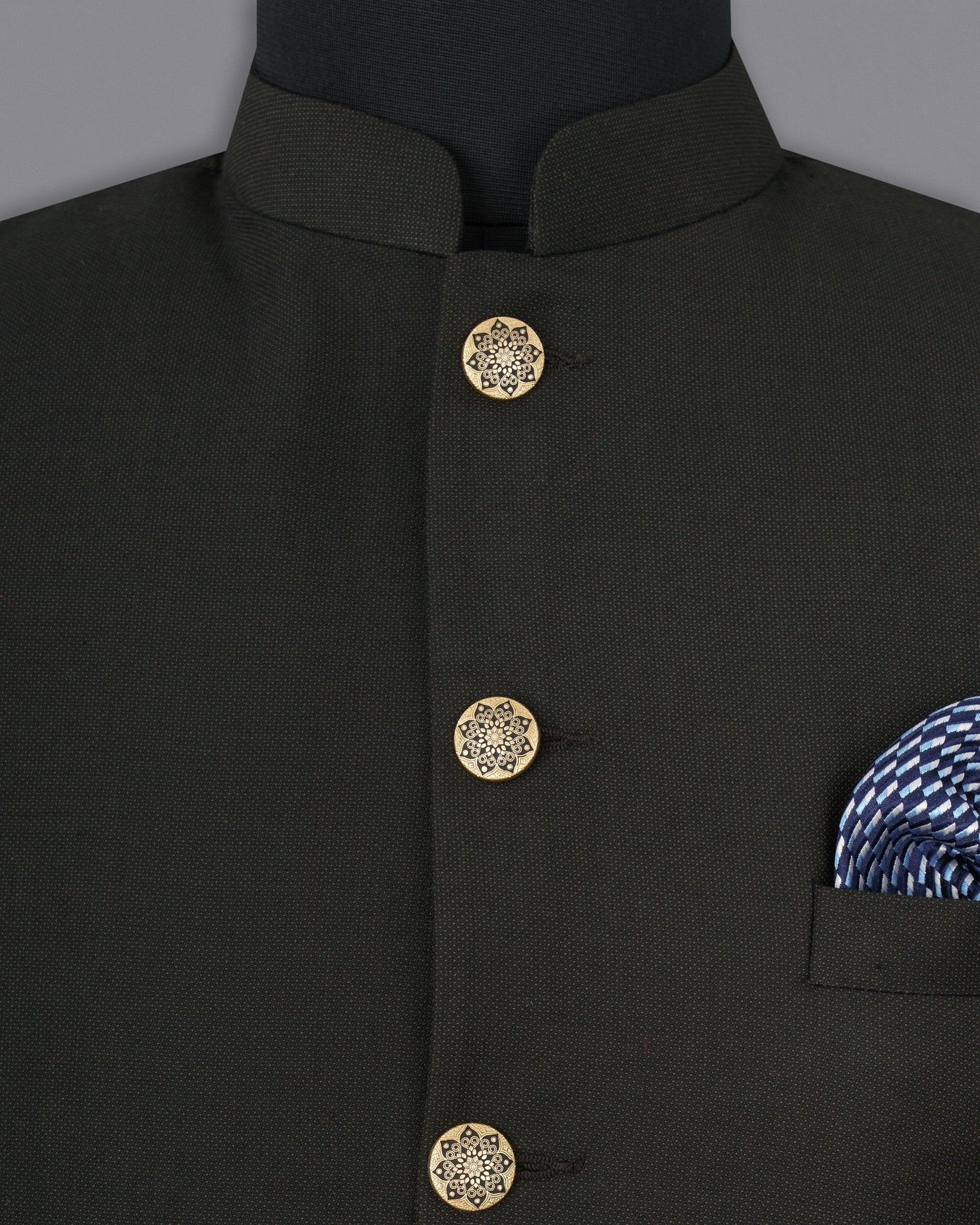 Baltic Sea Black Textured Nehru Jacket
