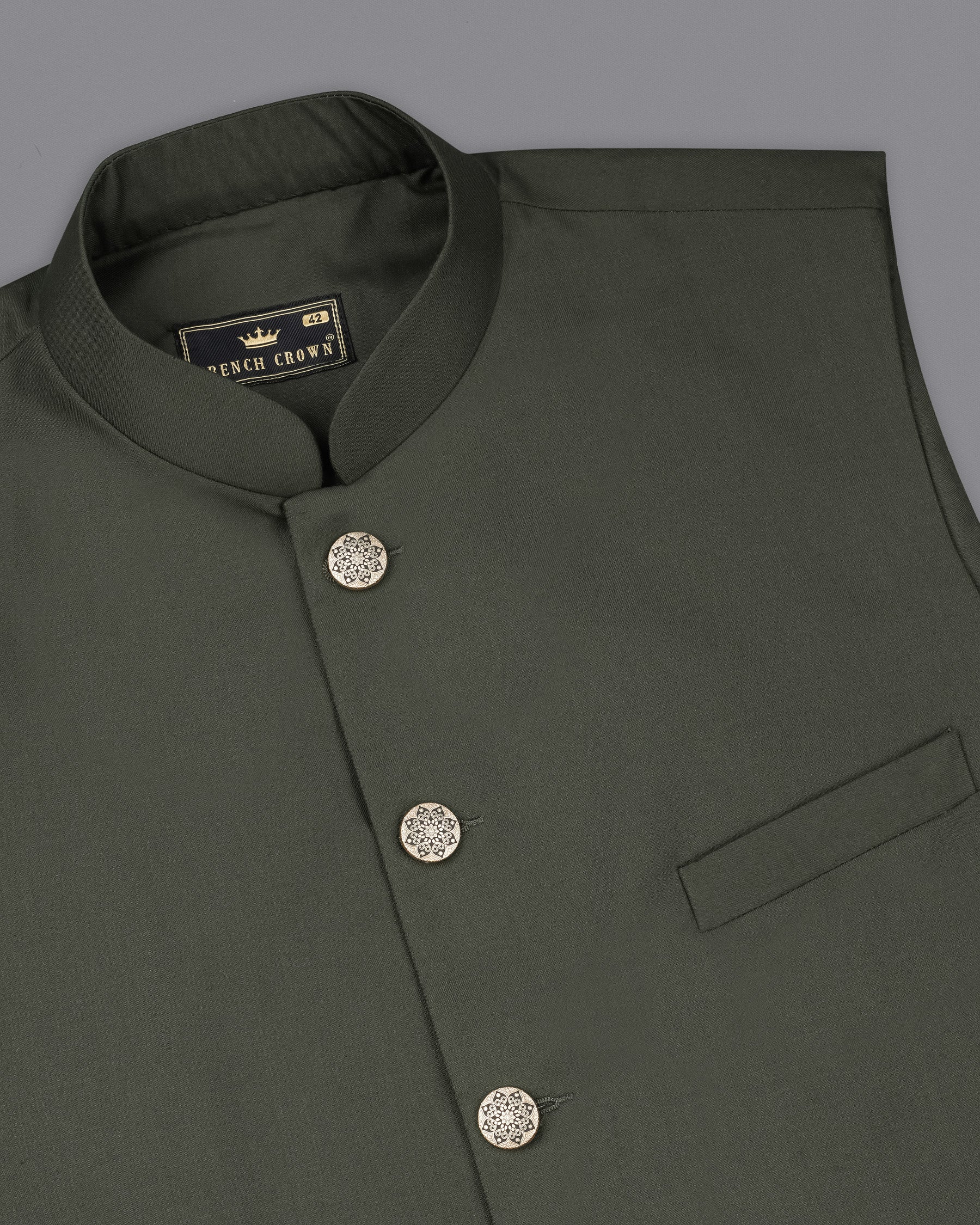 Wenge Green Nehru Jacket WC1859-36, WC1859-38, WC1859-40, WC1859-42, WC1859-44, WC1859-46, WC1859-48, WC1859-50, WC1859-52, WC1859-54, WC1859-56, WC1859-58, WC1859-60