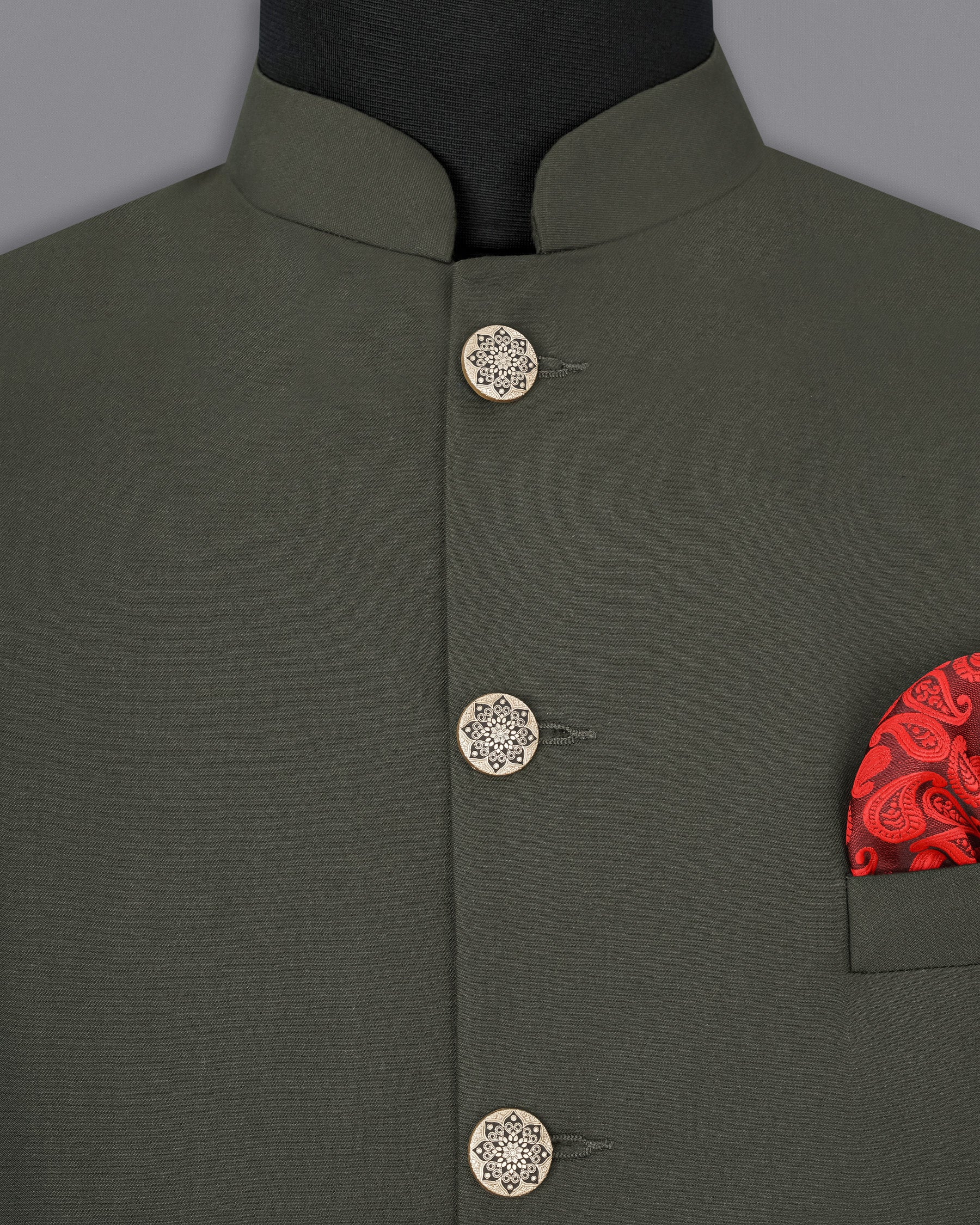 Wenge Green Nehru Jacket WC1859-36, WC1859-38, WC1859-40, WC1859-42, WC1859-44, WC1859-46, WC1859-48, WC1859-50, WC1859-52, WC1859-54, WC1859-56, WC1859-58, WC1859-60