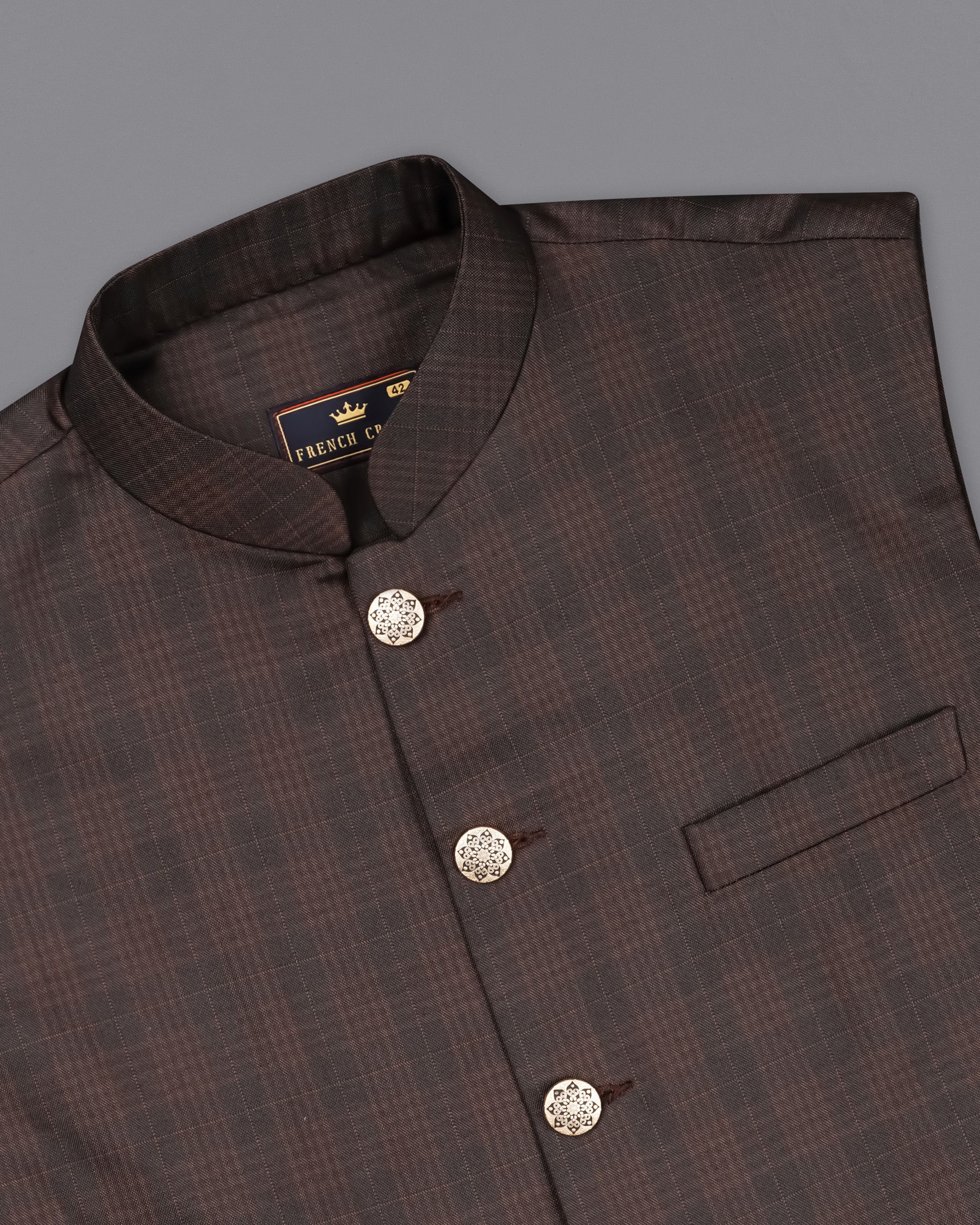 Birch Brown Plaid Nehru Jacket WC1955-36, WC1955-38, WC1955-40, WC1955-42, WC1955-44, WC1955-46, WC1955-48, WC1955-50, WC1955-52, WC1955-54, WC1955-56, WC1955-58, WC1955-60