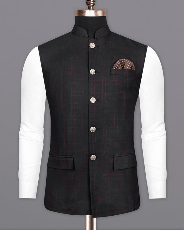 Onyx Black Plaid Nehru Jacket WC2018-36, WC2018-38, WC2018-40, WC2018-42, WC2018-44, WC2018-46, WC2018-48, WC2018-50, WC2018-52, WC2018-54, WC2018-56, WC2018-58, WC2018-60