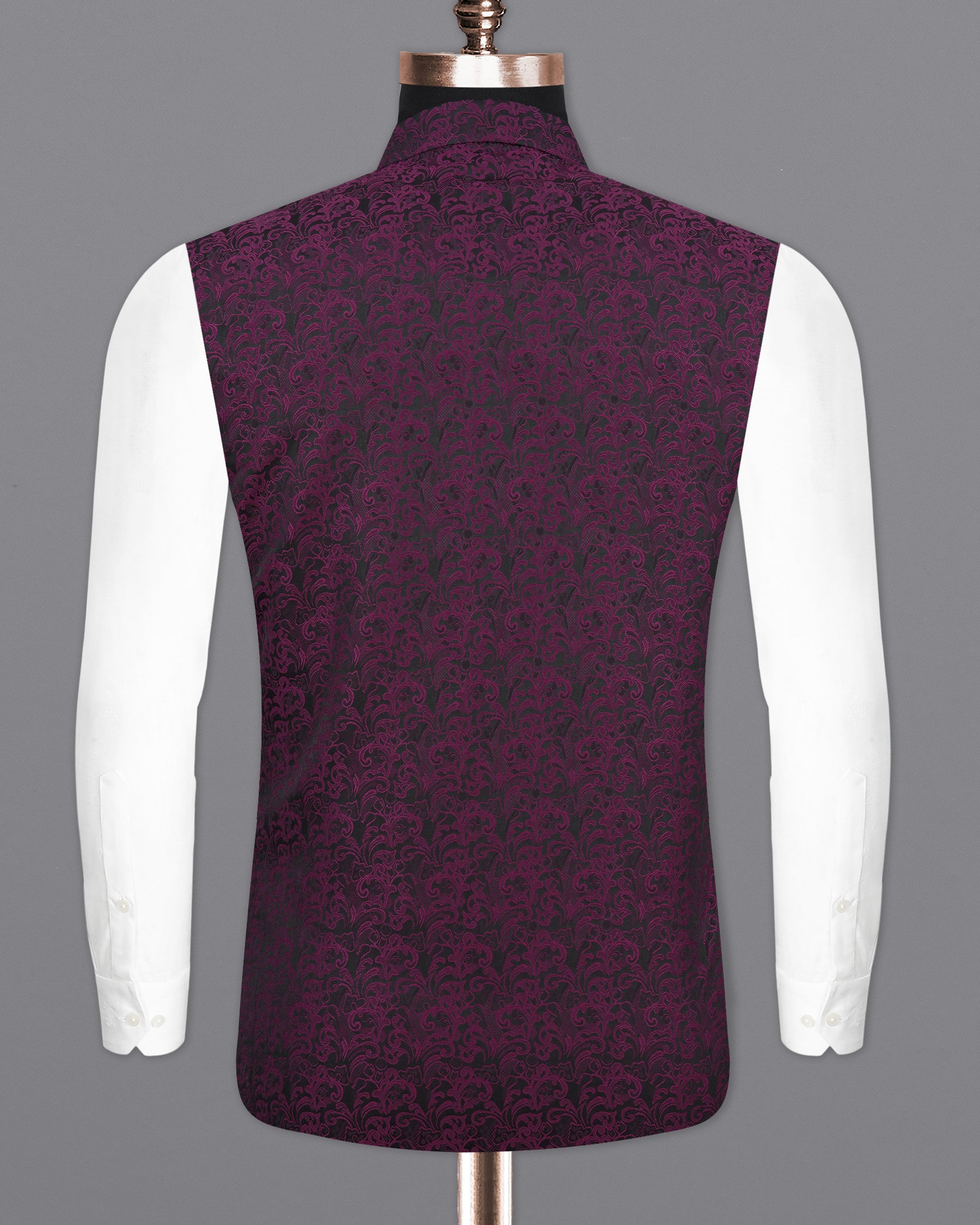 Thunder Dark Maroon with Byzantium Maroon Damask Bandhgala Nehru Jacket WC2159-38, WC2159-39, WC2159-40, WC2159-42, WC2159-44, WC2159-46, WC2159-48, WC2159-50, WC2159-52