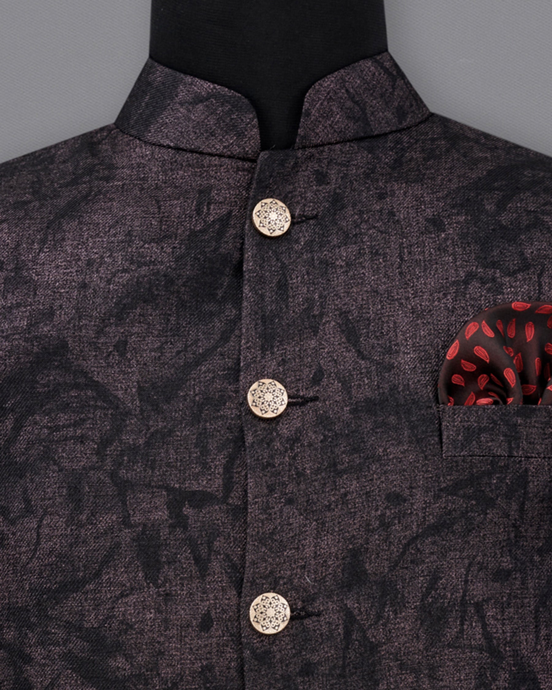 Iridium Brown and Black Printed Designer Nehru Jacket WC2186-36, WC2186-38, WC2186-40, WC2186-42, WC2186-44, WC2186-46, WC2186-48, WC2186-50, WC2186-52, WC2186-54, WC2186-56, WC2186-58, WC2186-60