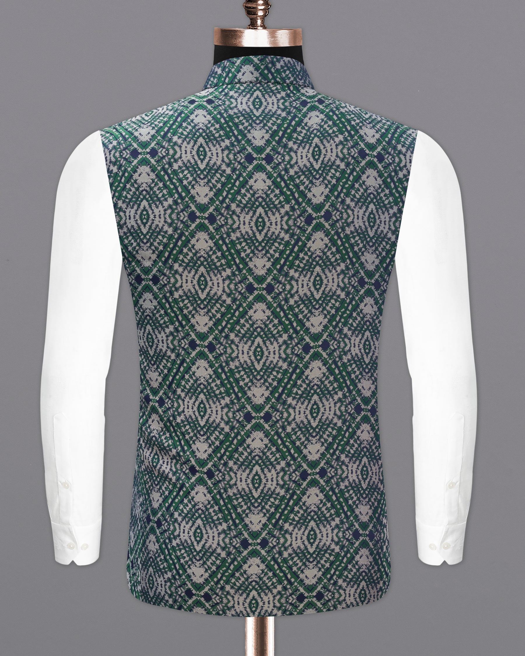 Myrtle Green with Chateau Gray Tie Dye Jacquard Designer Nehru Jacket  WC2189-36, WC2189-38, WC2189-40, WC2189-42, WC2189-44, WC2189-46, WC2189-48, WC2189-50, WC2189-52, WC2189-54, WC2189-56, WC2189-58, WC2189-60