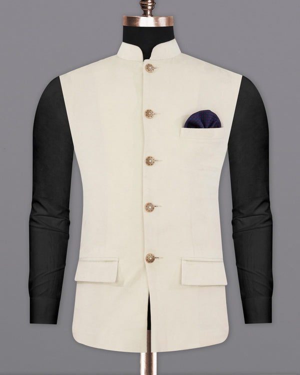 Eggshell Cream Premium Velvet Designer Nehru Jacket  WC2207-36, WC2207-38, WC2207-40, WC2207-42, WC2207-44, WC2207-46, WC2207-48, WC2207-50, WC2207-52, WC2207-54, WC2207-56, WC2207-58, WC2207-60