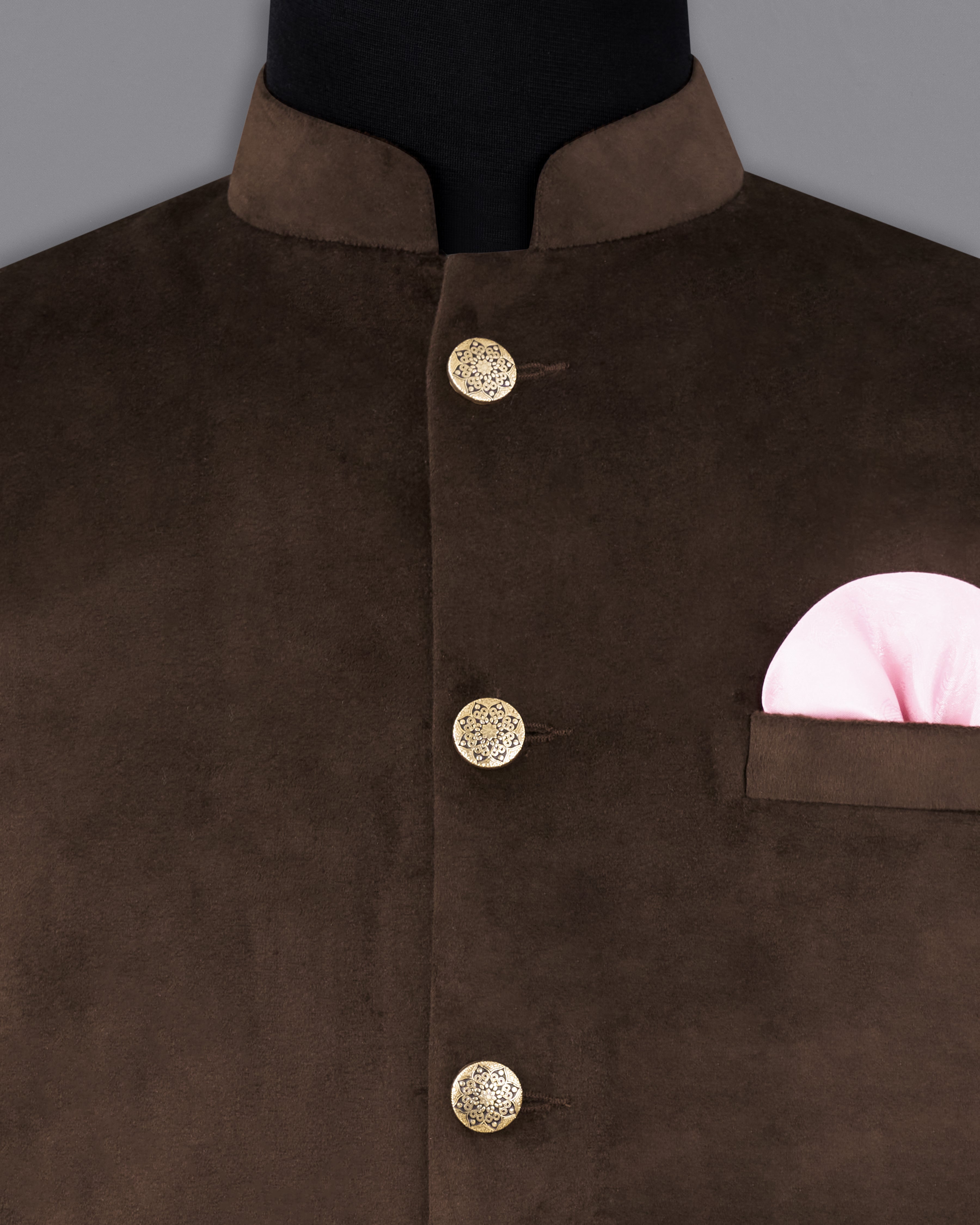 Bistre Brown Velvet Designer Nehru Jacket WC2226-36, WC2226-38, WC2226-40, WC2226-42, WC2226-44, WC2226-46, WC2226-48, WC2226-50, WC2226-52, WC2226-54, WC2226-56, WC2226-58, WC2226-60