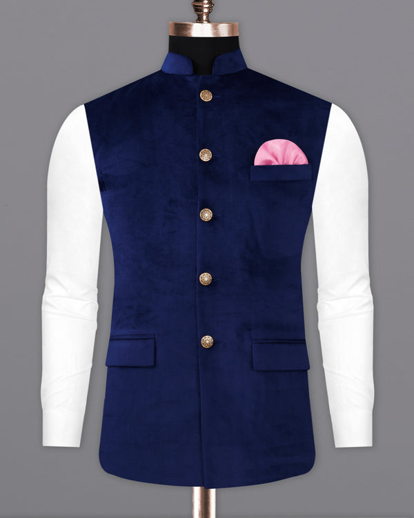 Downriver Navy Blue Velvet Designer Nehru Jacket ,WC2229-36, WC2229-38, WC2229-40, WC2229-42, WC2229-44, WC2229-46, WC2229-48, WC2229-50, WC2229-52, WC2229-54, WC2229-56, WC2229-58, WC2229-60