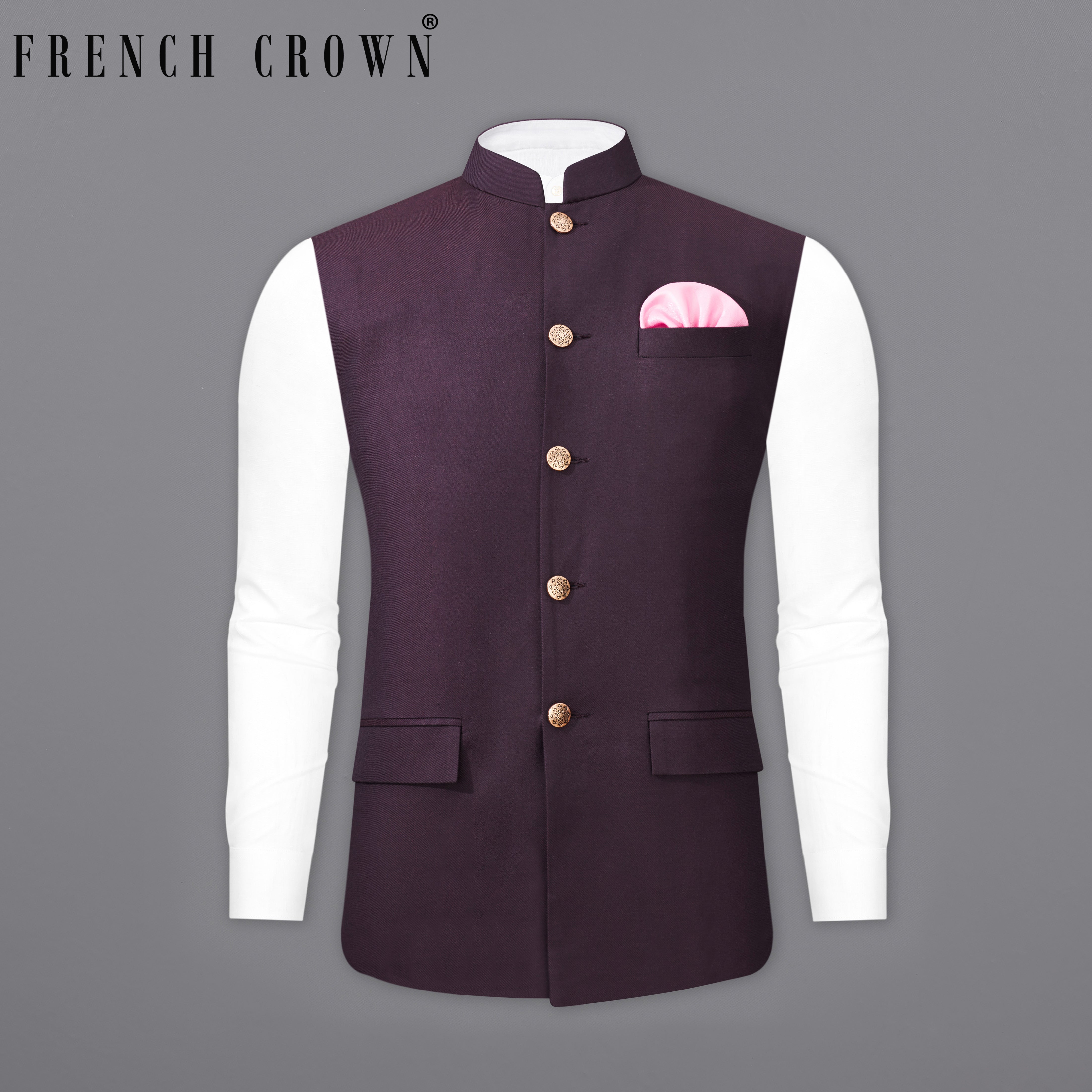 Eclipse Wine Textured Nehru Jacket