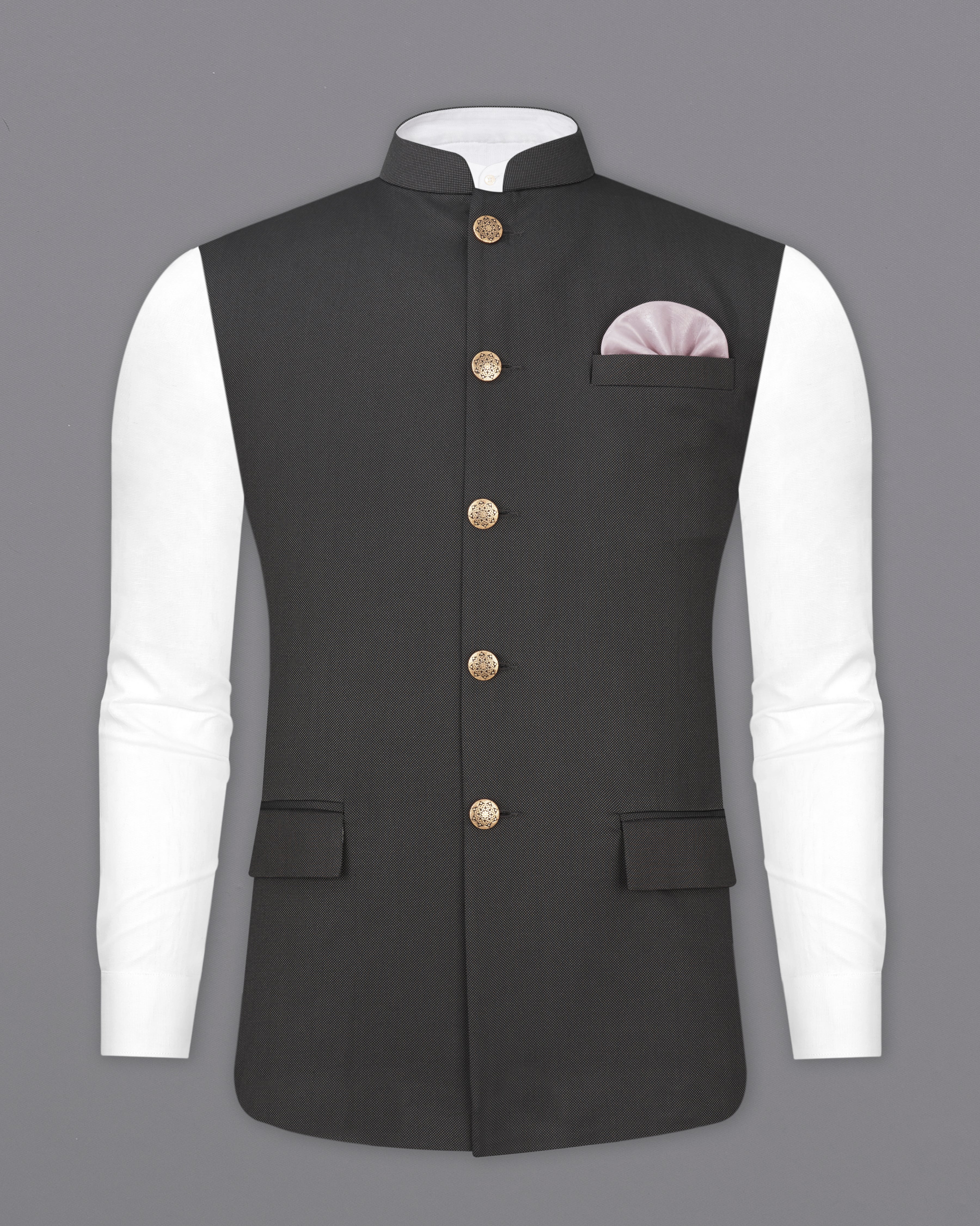 Fuscous Gray Textured Nehru Jacket WC2283-36, WC2283-38, WC2283-40, WC2283-42, WC2283-44, WC2283-46, WC2283-48, WC2283-50, WC2283-52, WC2283-54, WC2283-56, WC2283-58, WC2283-60