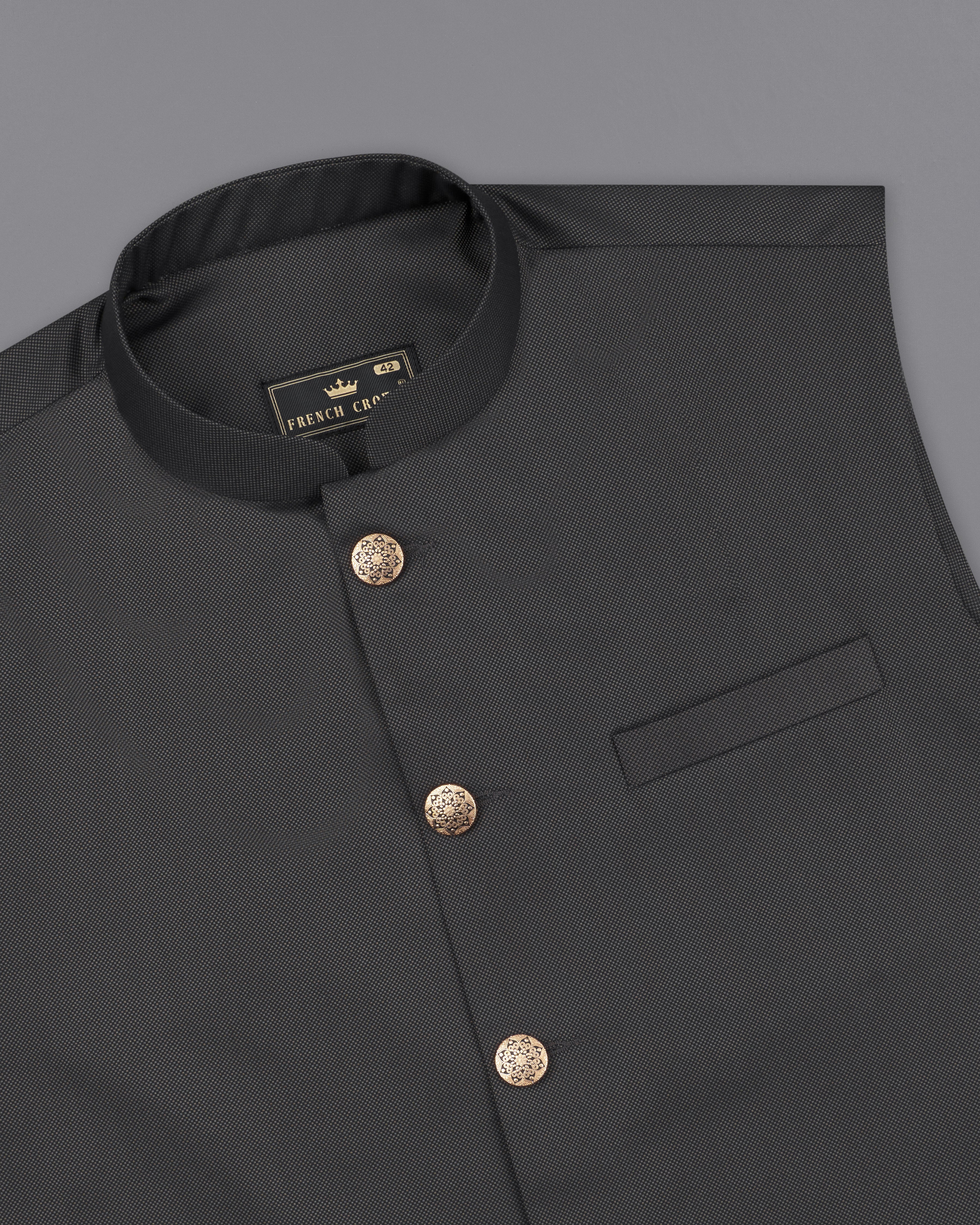 Fuscous Gray Textured Nehru Jacket WC2283-36, WC2283-38, WC2283-40, WC2283-42, WC2283-44, WC2283-46, WC2283-48, WC2283-50, WC2283-52, WC2283-54, WC2283-56, WC2283-58, WC2283-60